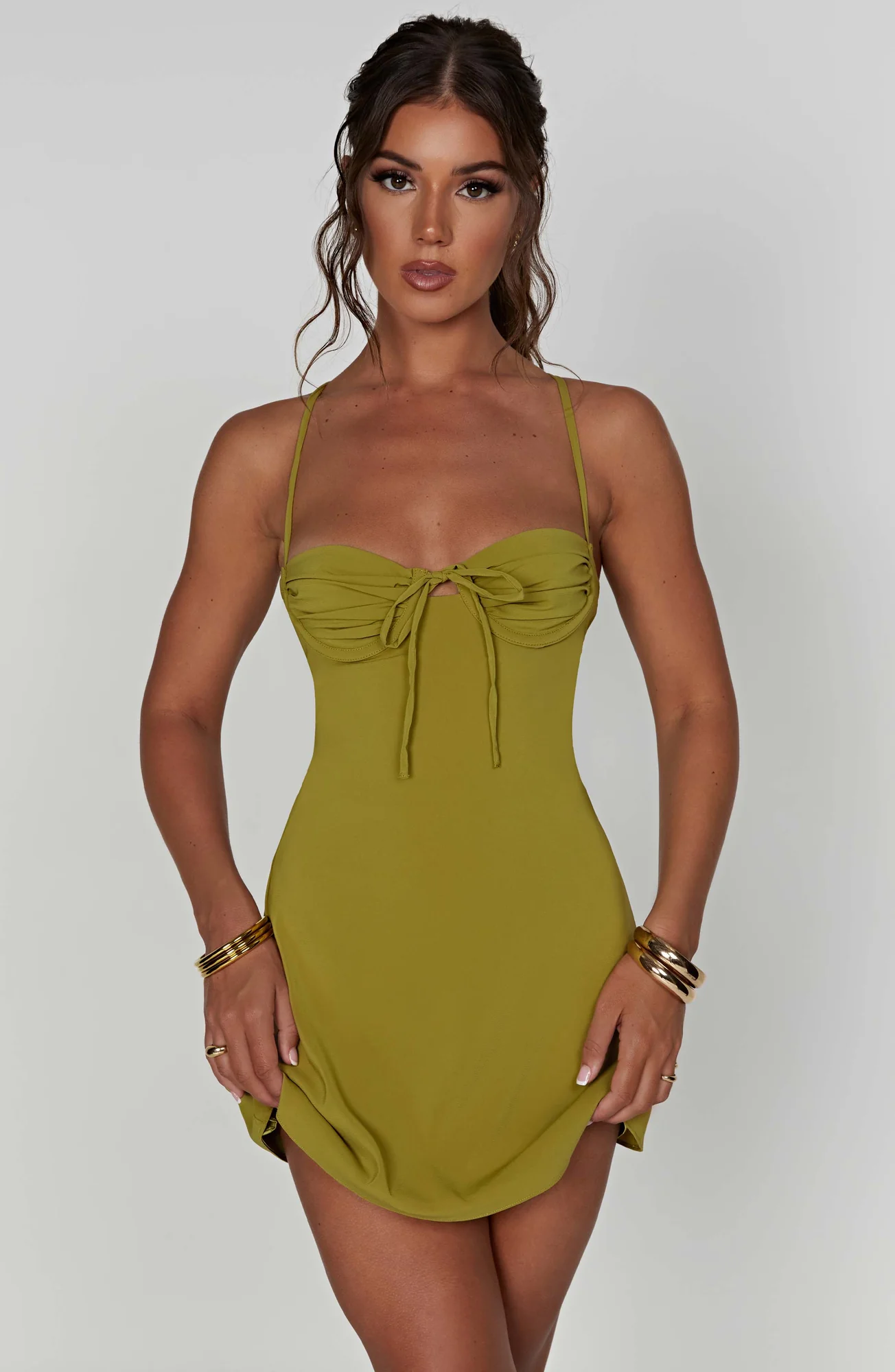 Green Halterneck Ruched Mini Dress for Women