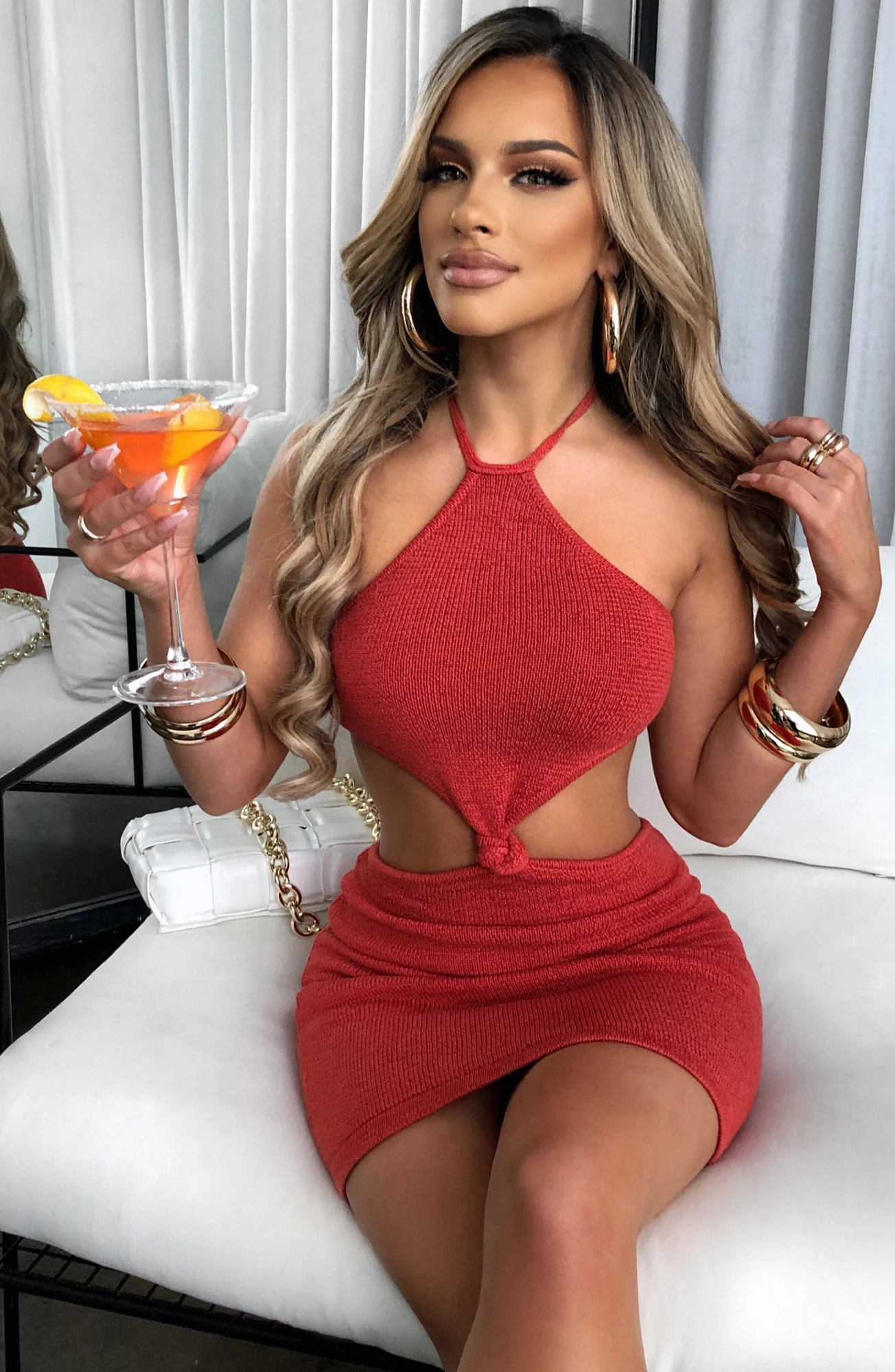Red Halter Mini Dress with Front Knot Detail
