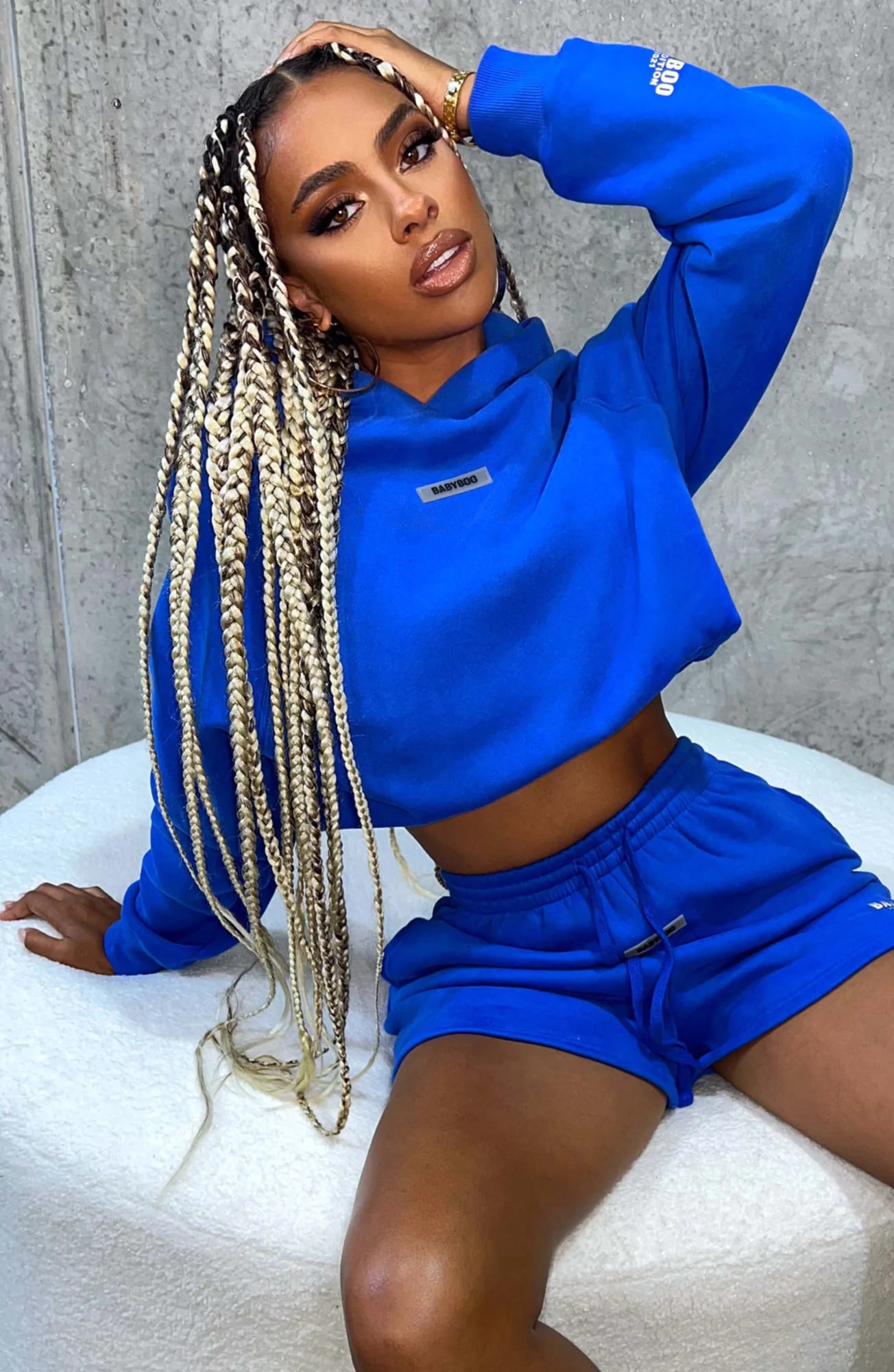 Electric Blue Cotton Fleece Hoodie with Functional Pocket