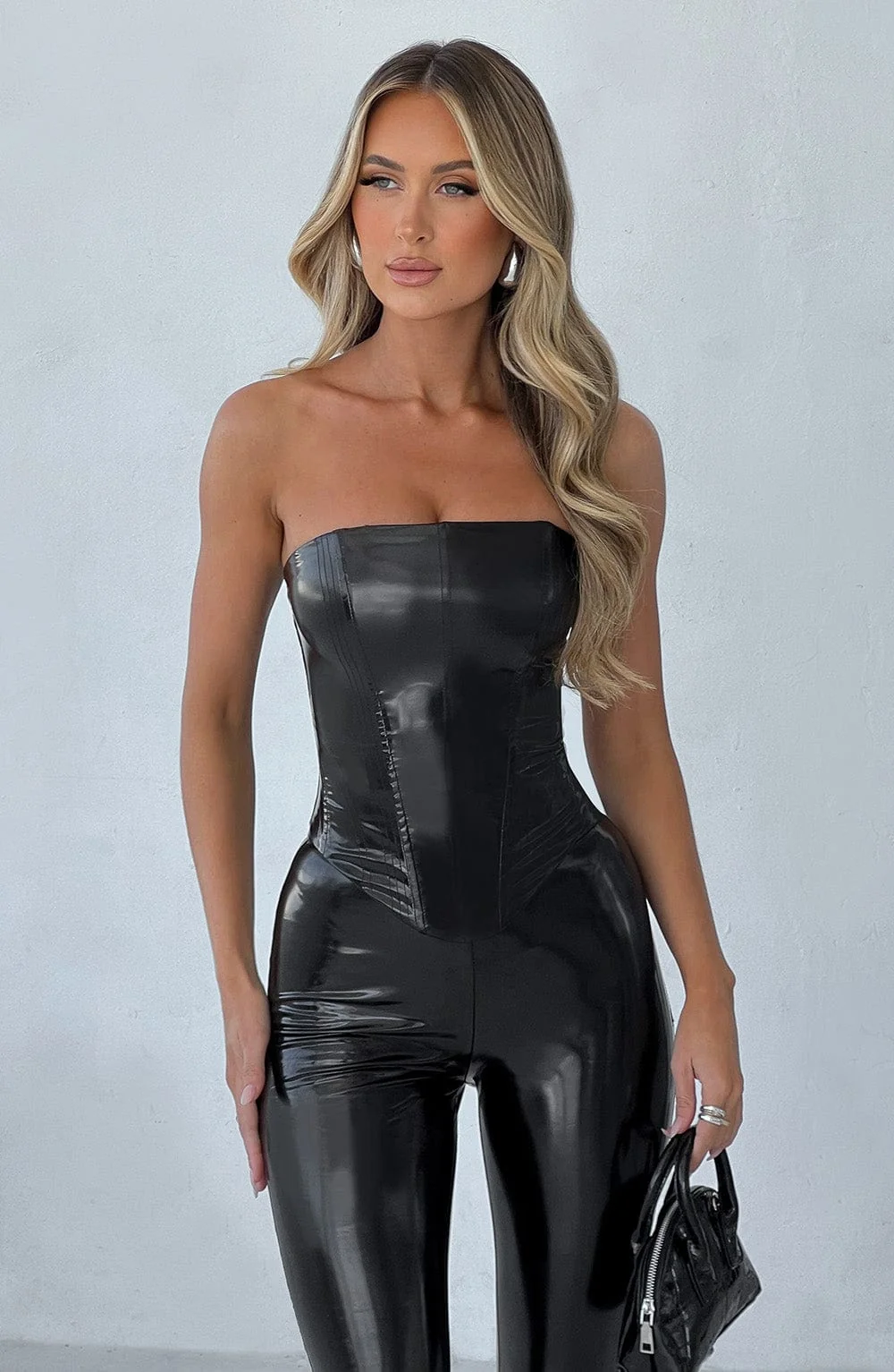 Black Vinyl Corset Top | Waist-Cinching Strapless Style