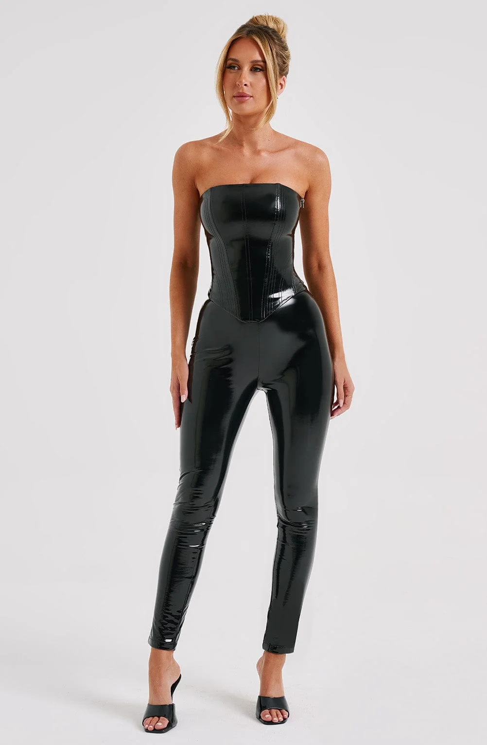 Black Vinyl Corset Top | Waist-Cinching Strapless Style