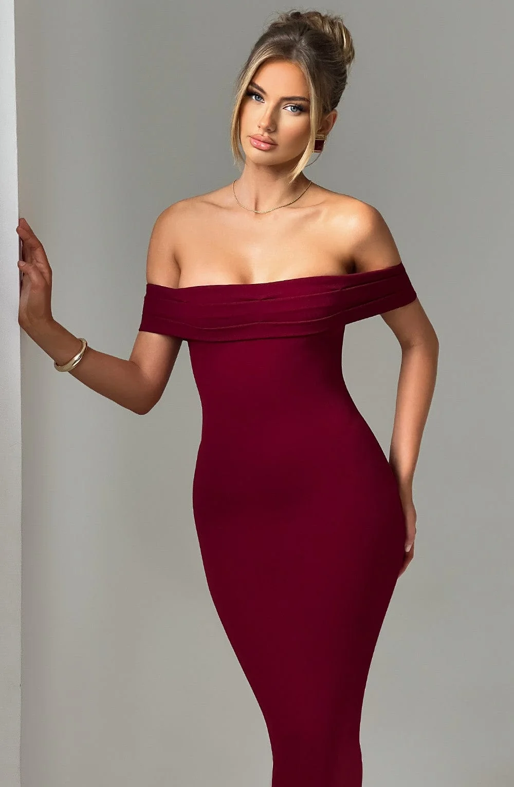 Burgundy Fit and Flare Midi Dress