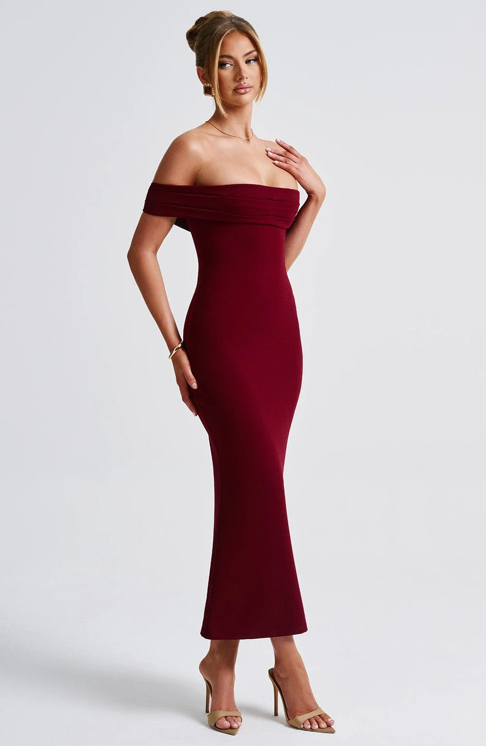 Burgundy Fit and Flare Midi Dress