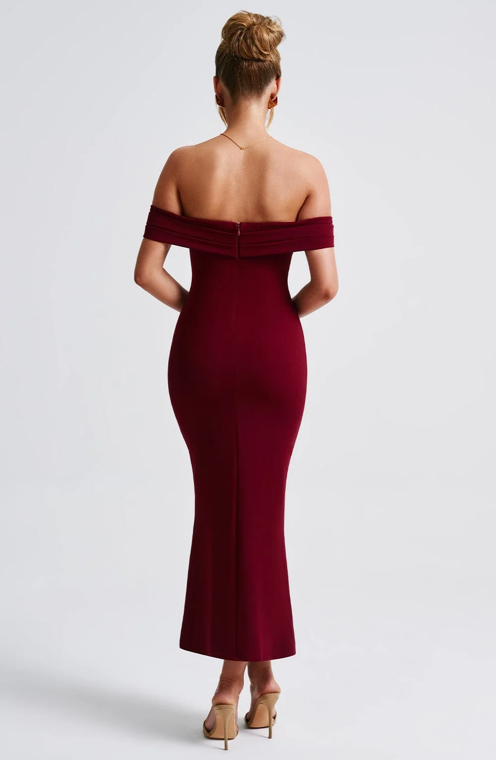 Burgundy Fit and Flare Midi Dress