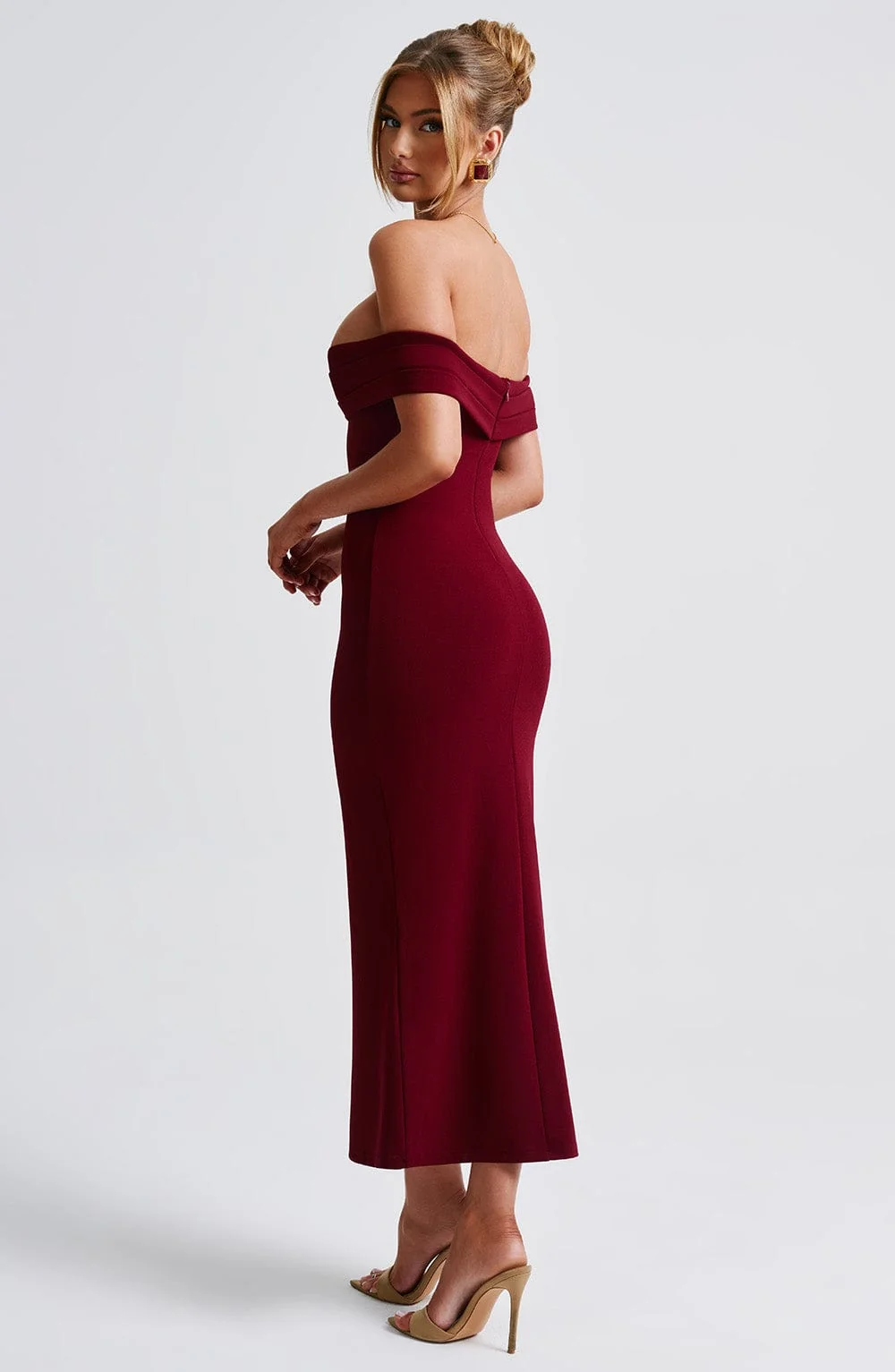 Burgundy Fit and Flare Midi Dress