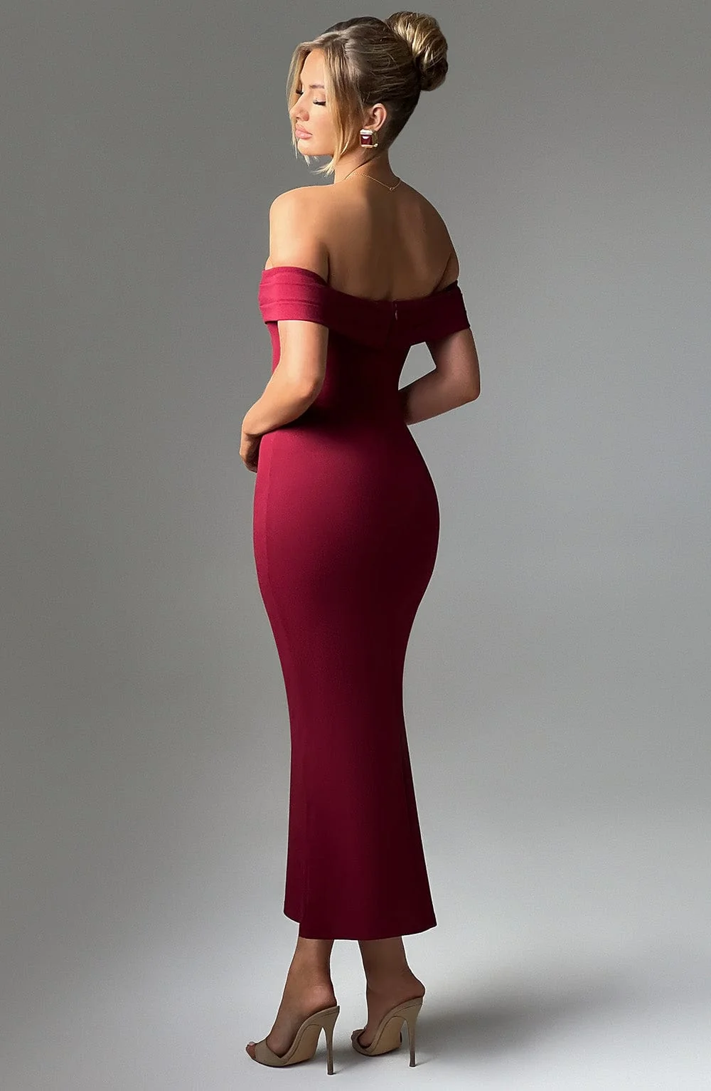 Burgundy Fit and Flare Midi Dress