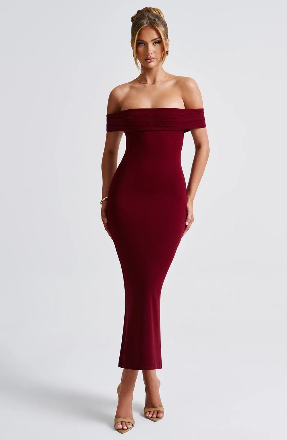 Burgundy Fit and Flare Midi Dress