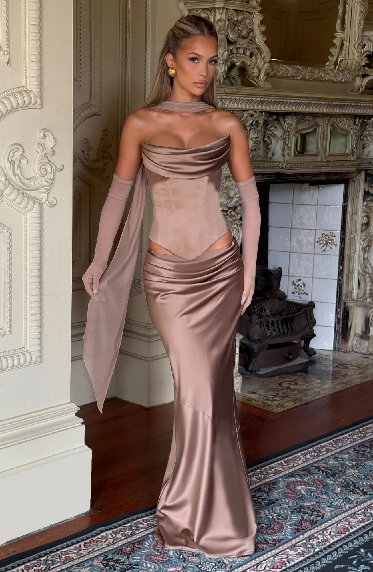 Hazel Stretch Satin Maxi Skirt - Elegant Bias Cut with Front Pleat