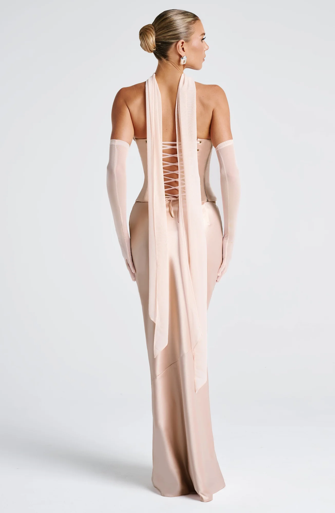 Soft Peach Bias-Cut Maxi Skirt | Elegant Draping