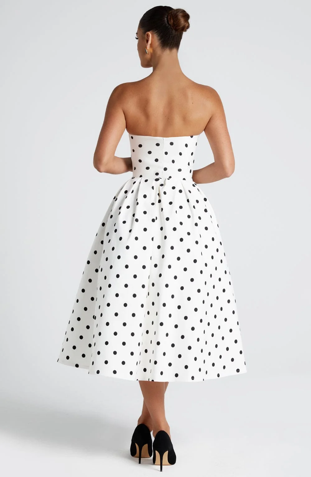 Vintage-Inspired Black Polka Dot Midi Dress With Boned Bodice