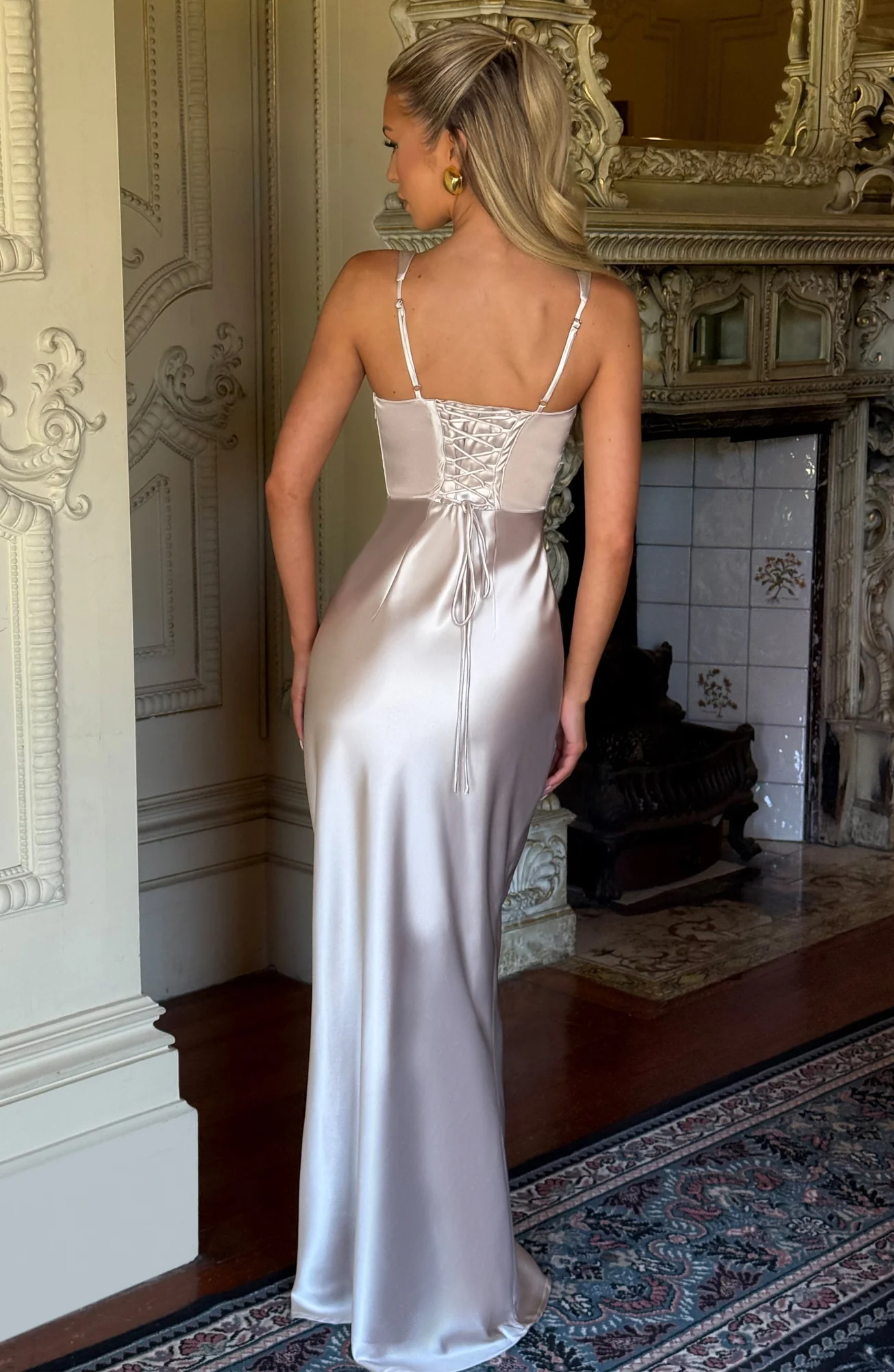 Elegant Shell Maxi Dress with Boned Corset Overlay