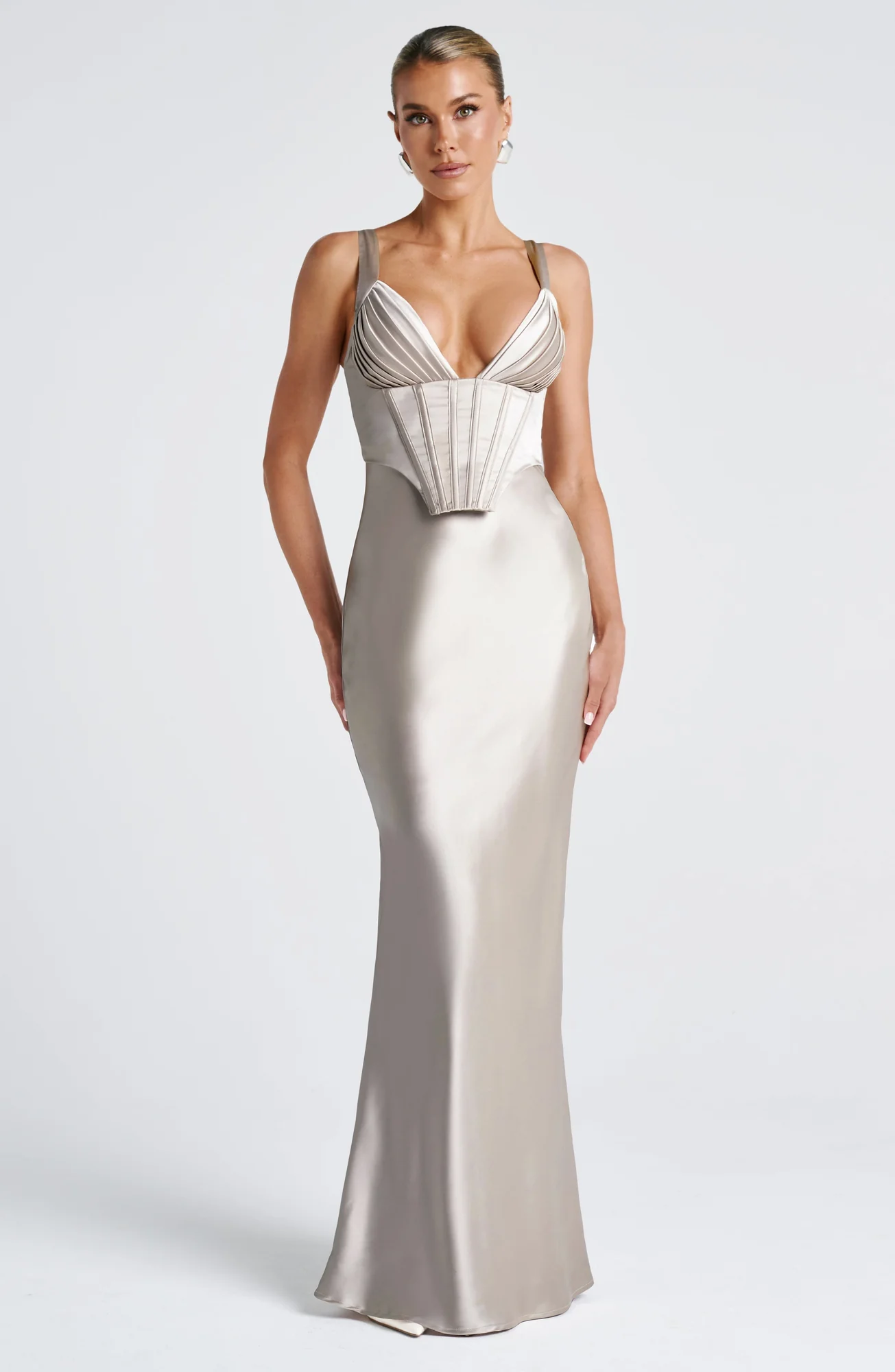 Elegant Shell Maxi Dress with Boned Corset Overlay