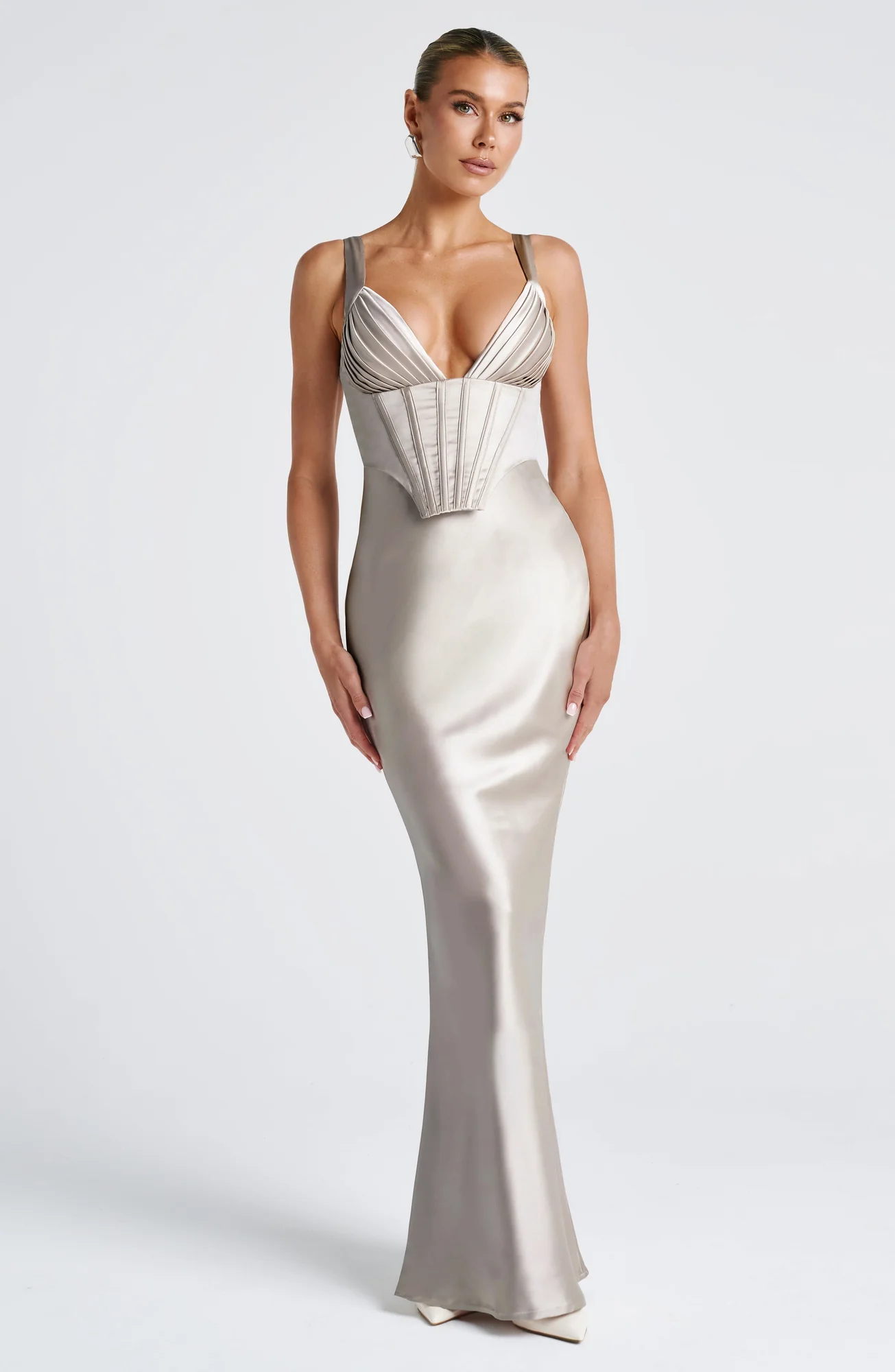 Elegant Shell Maxi Dress with Boned Corset Overlay