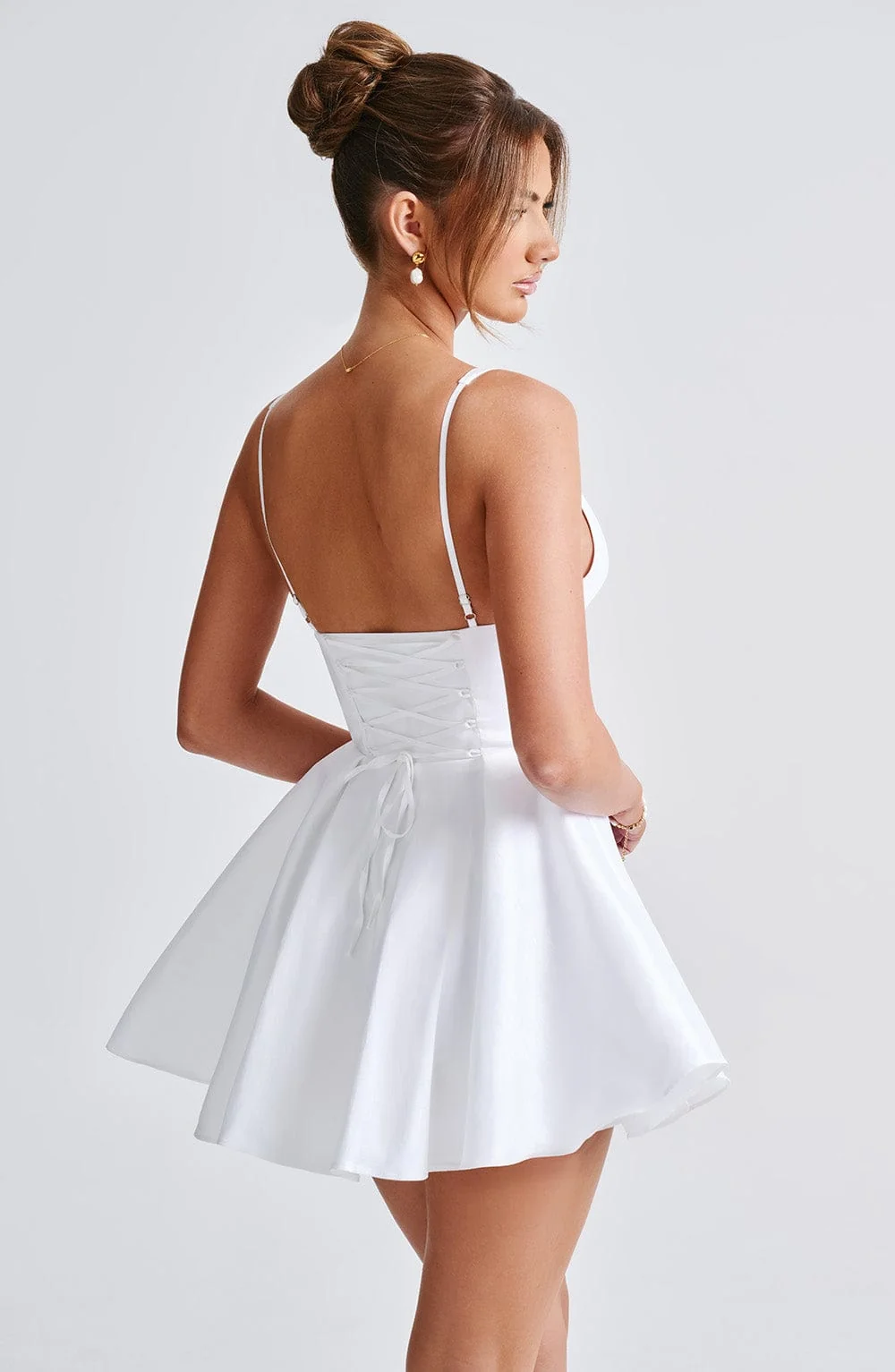 Ivory Taffeta Mini Dress with Lace-Up Back