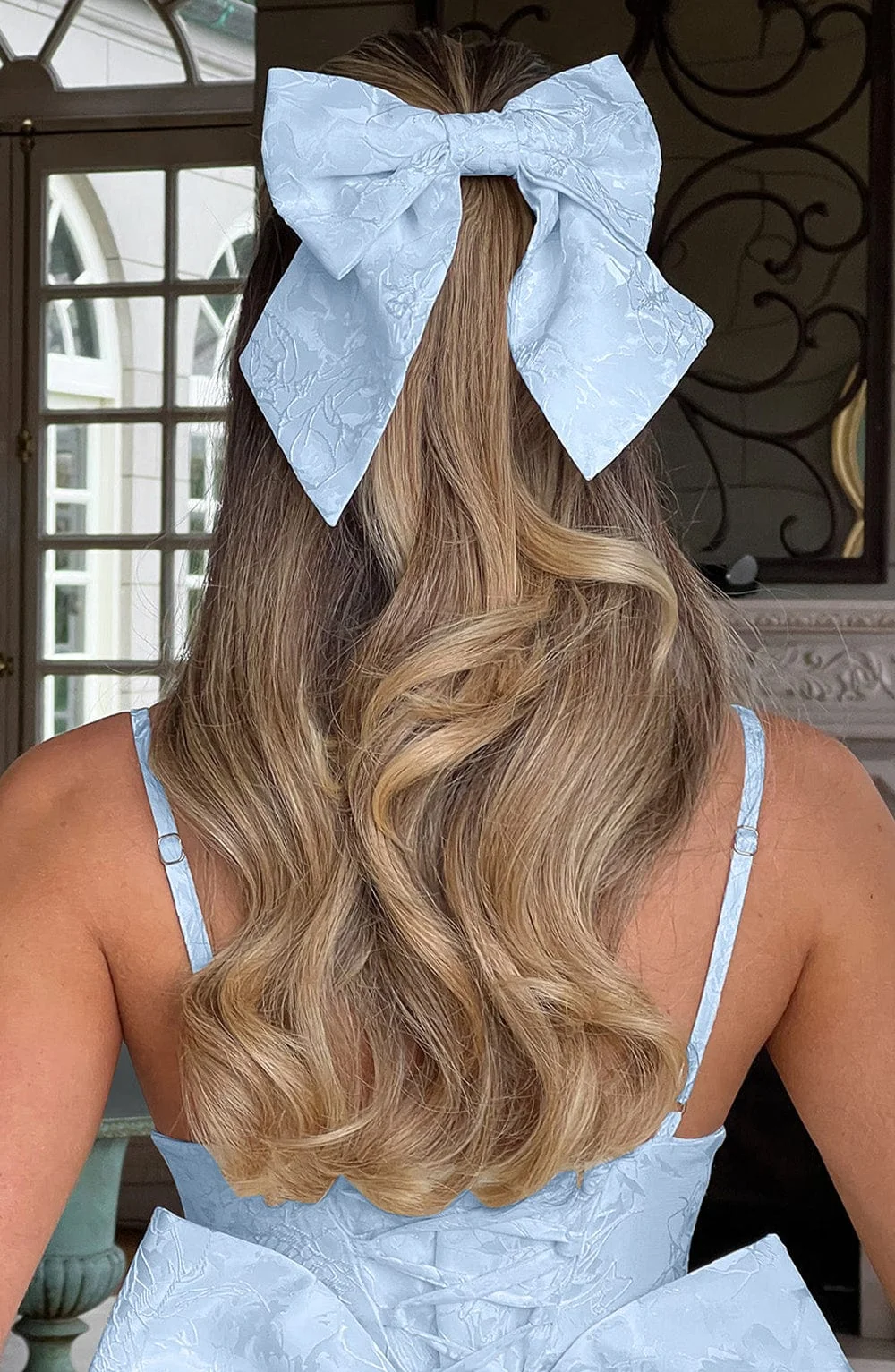 Blue Floral Jacquard Bow Hair Clip for Girls