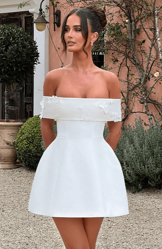 Ivory Bubble Hem Mini Dress - Premium Crepe Fabric