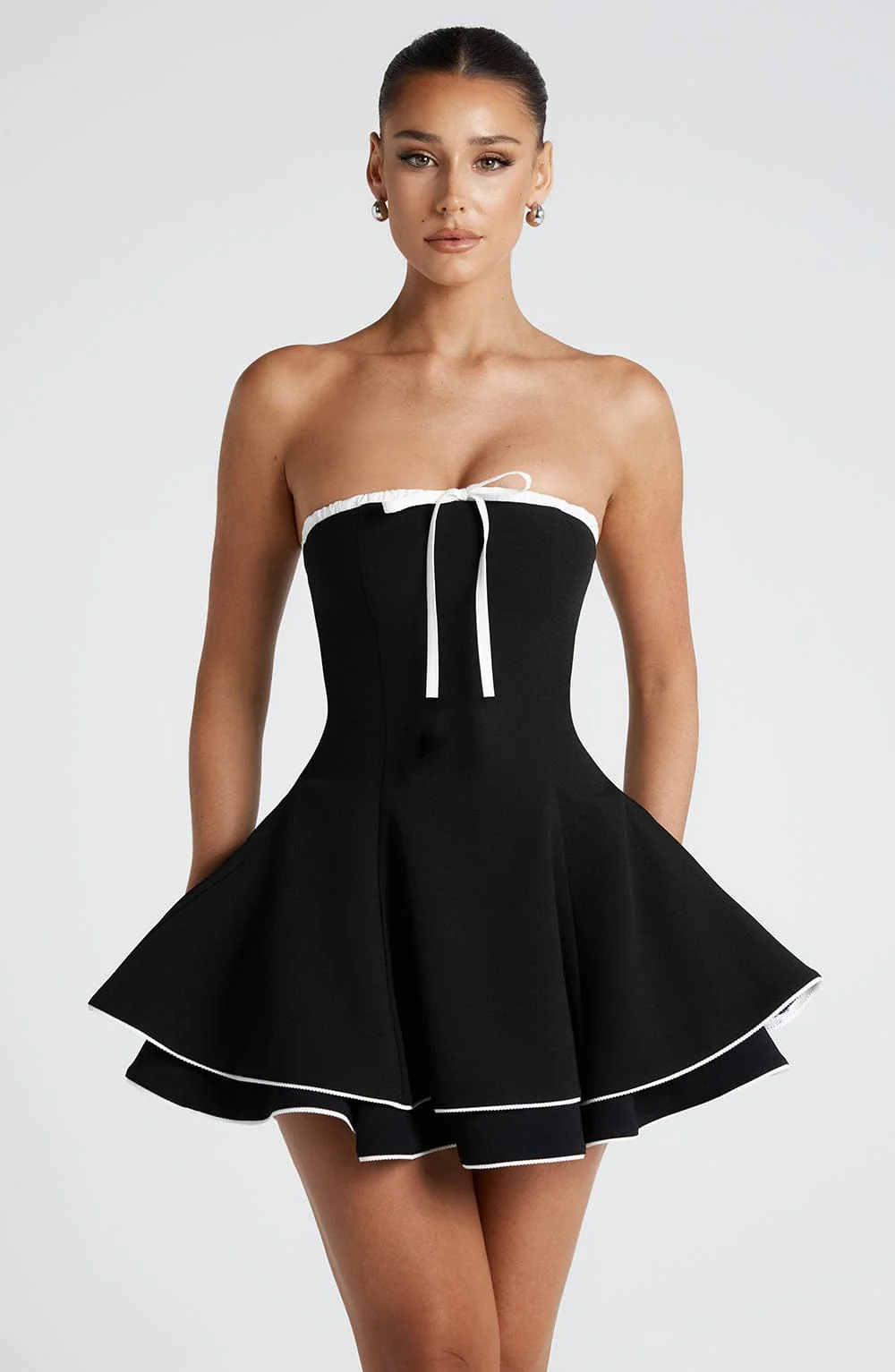 Playful Flare Mini Dress in Black and White