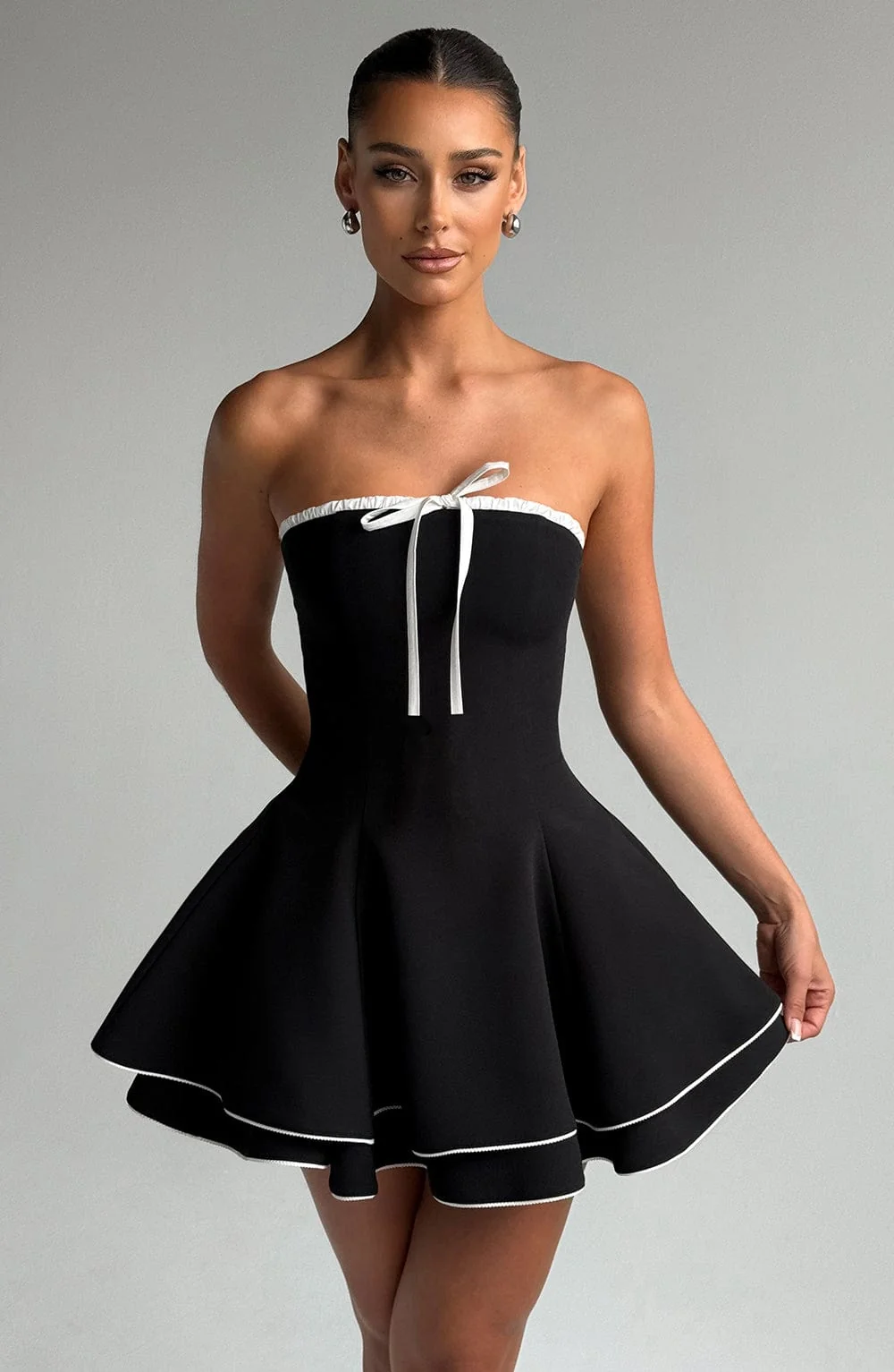 Playful Flare Mini Dress in Black and White