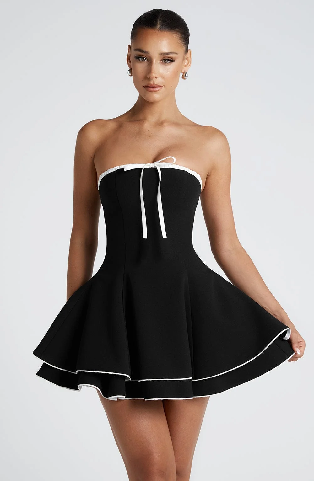 Playful Flare Mini Dress in Black and White