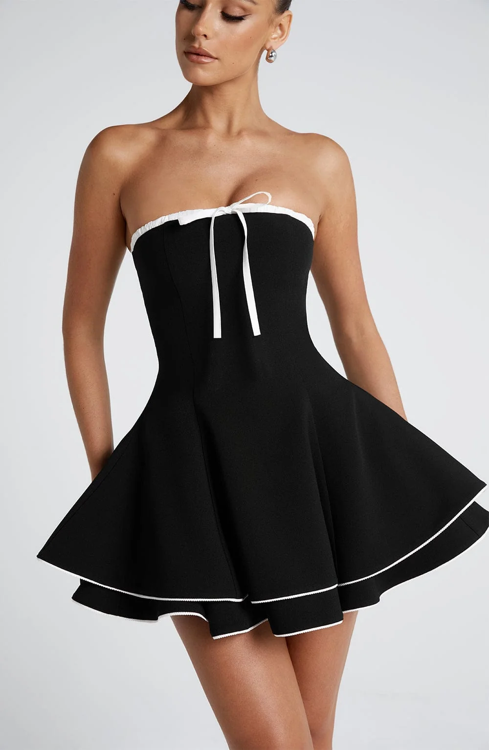Playful Flare Mini Dress in Black and White