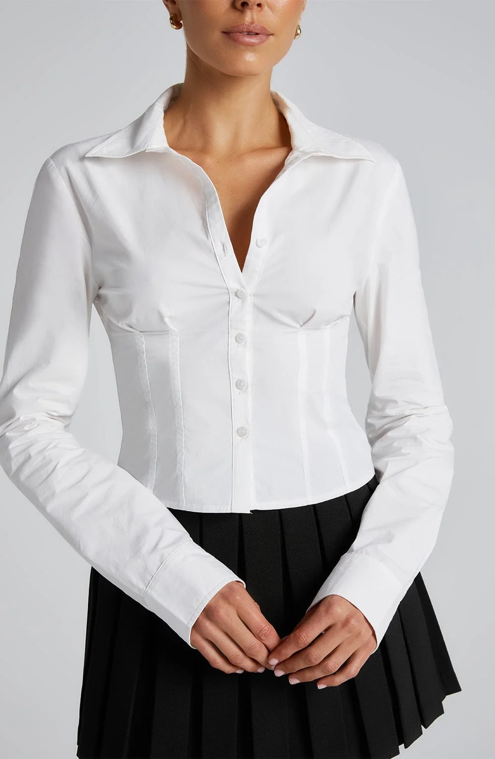 White Cotton Poplin Fitted Shirt - Sophisticated Style
