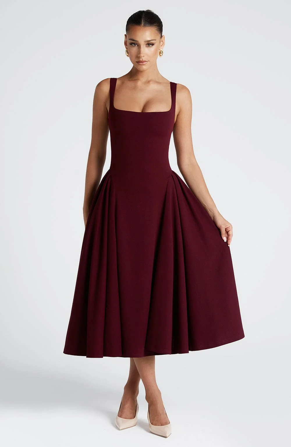 Cherry Lacquer Square Neck Midi Dress
