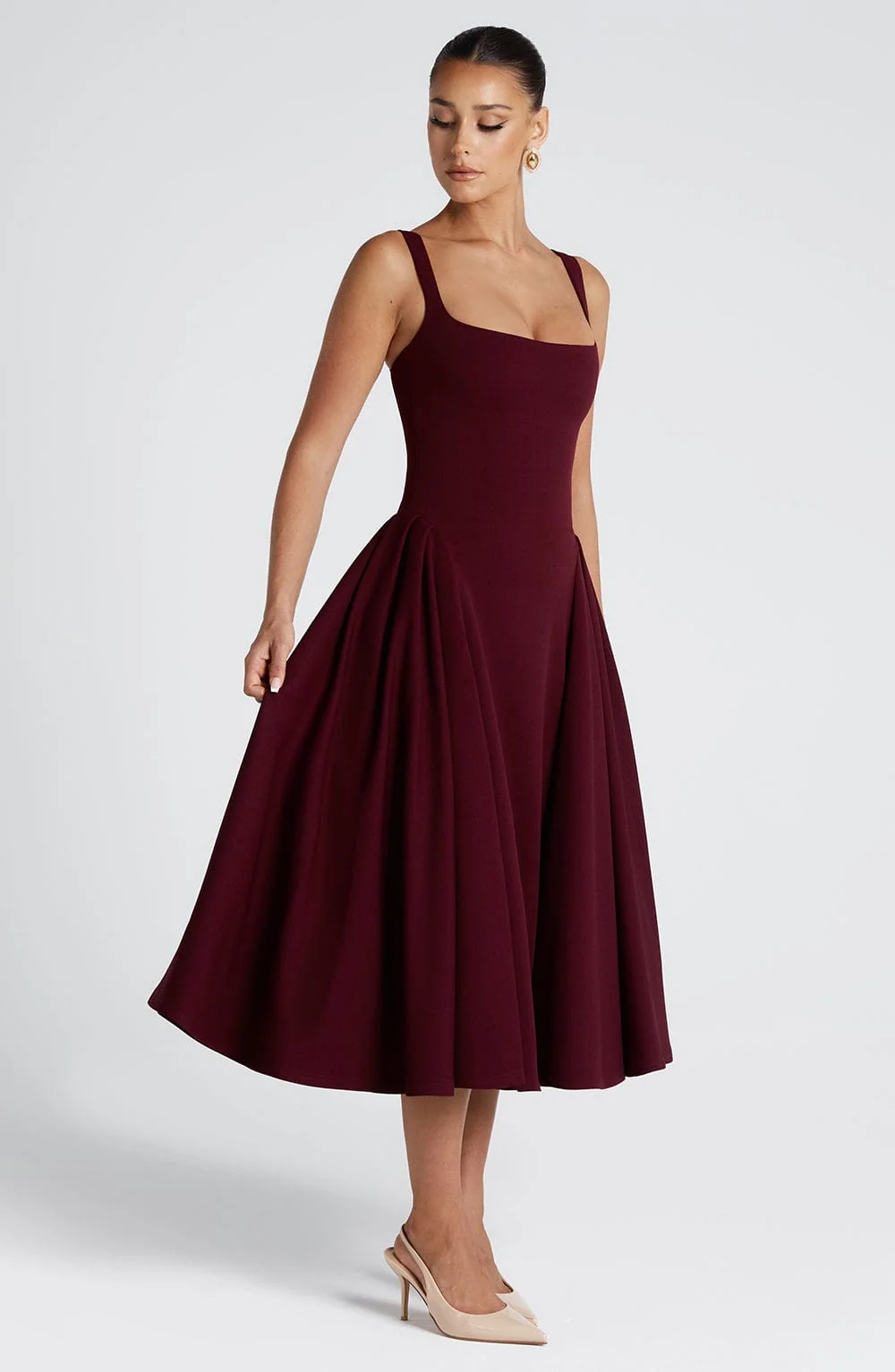 Cherry Lacquer Square Neck Midi Dress