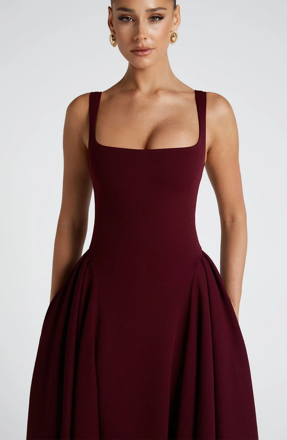 Cherry Lacquer Square Neck Midi Dress