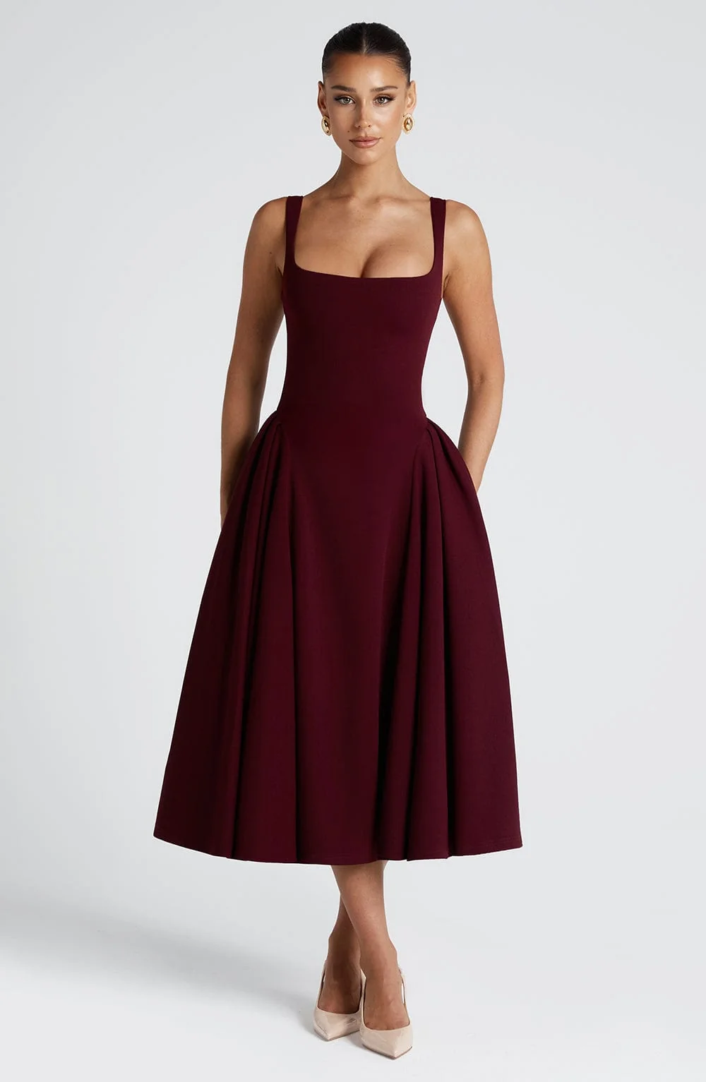 Cherry Lacquer Square Neck Midi Dress