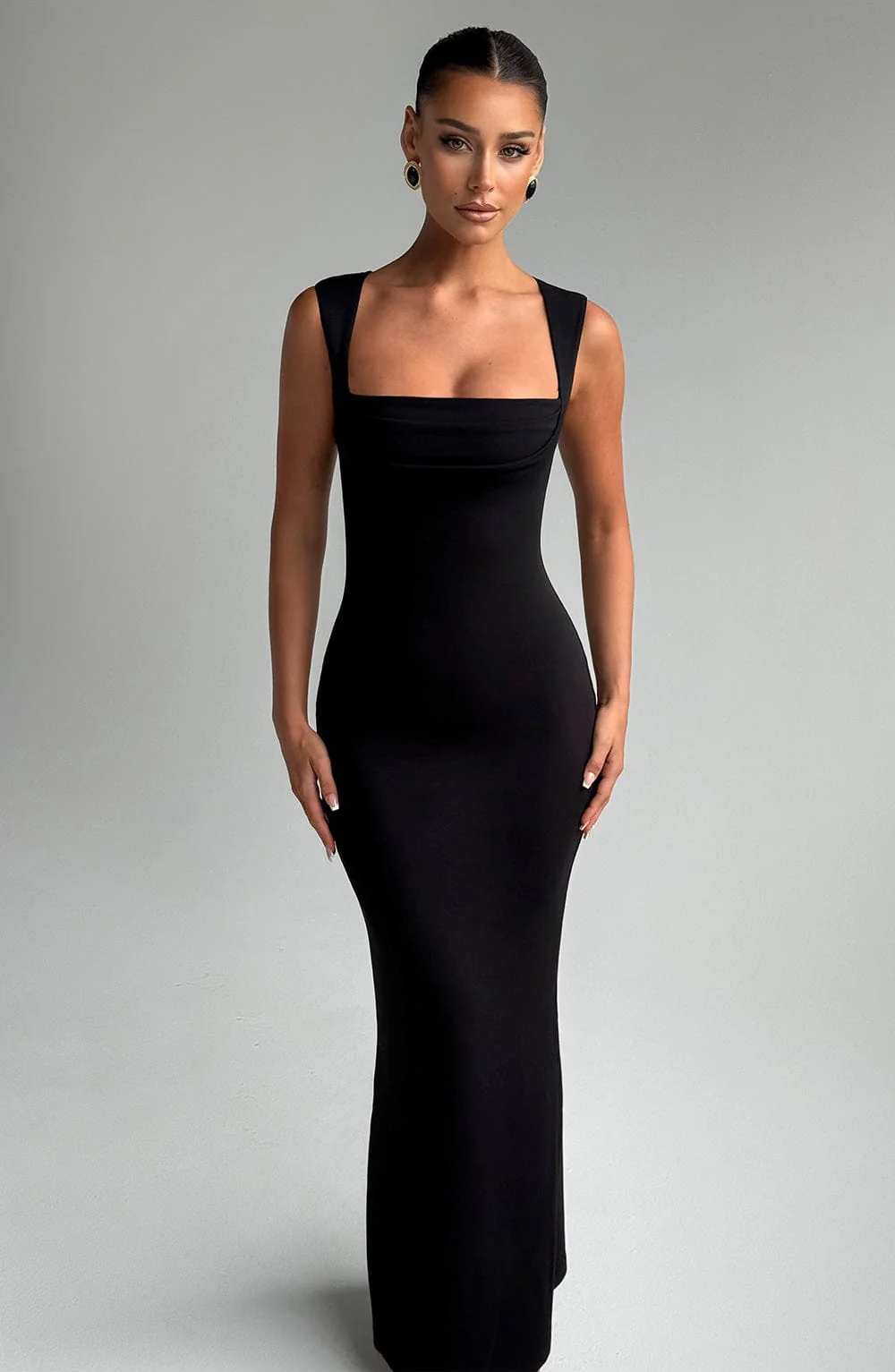 Elegant Black Square Neck Maxi Dress - Versatile Formal Wear