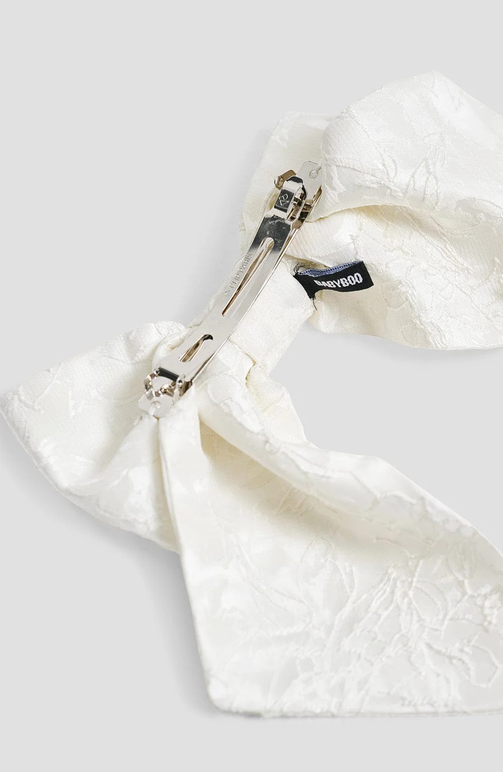 Ivory Floral Jacquard Hair Bow Clip - Elegant Accessory