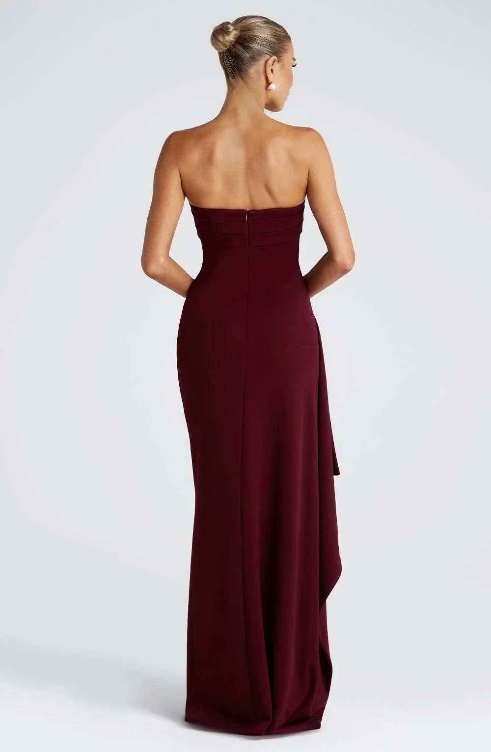 Cherry Lacquer Maxi Dress - Elegant Stretch Crepe Gown