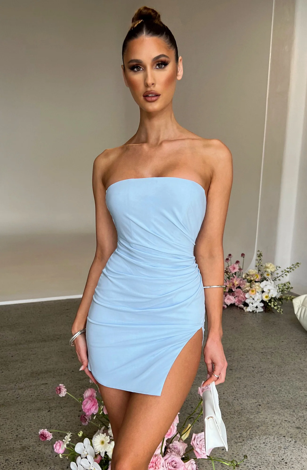 Baby Blue Strapless Mini Dress for Women - Premium Cotton Spandex
