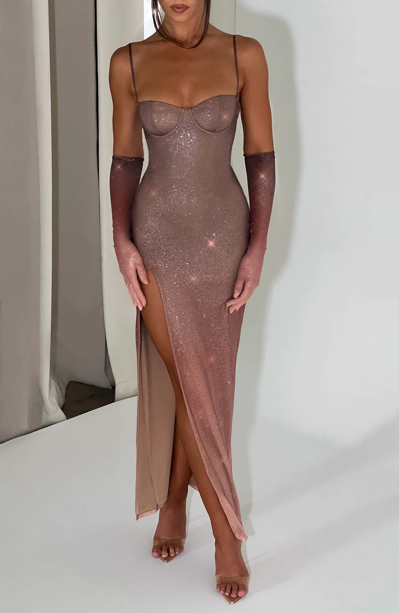 Sparkle Ombre Print Maxi Dress - Glam Elegant Evening Gown