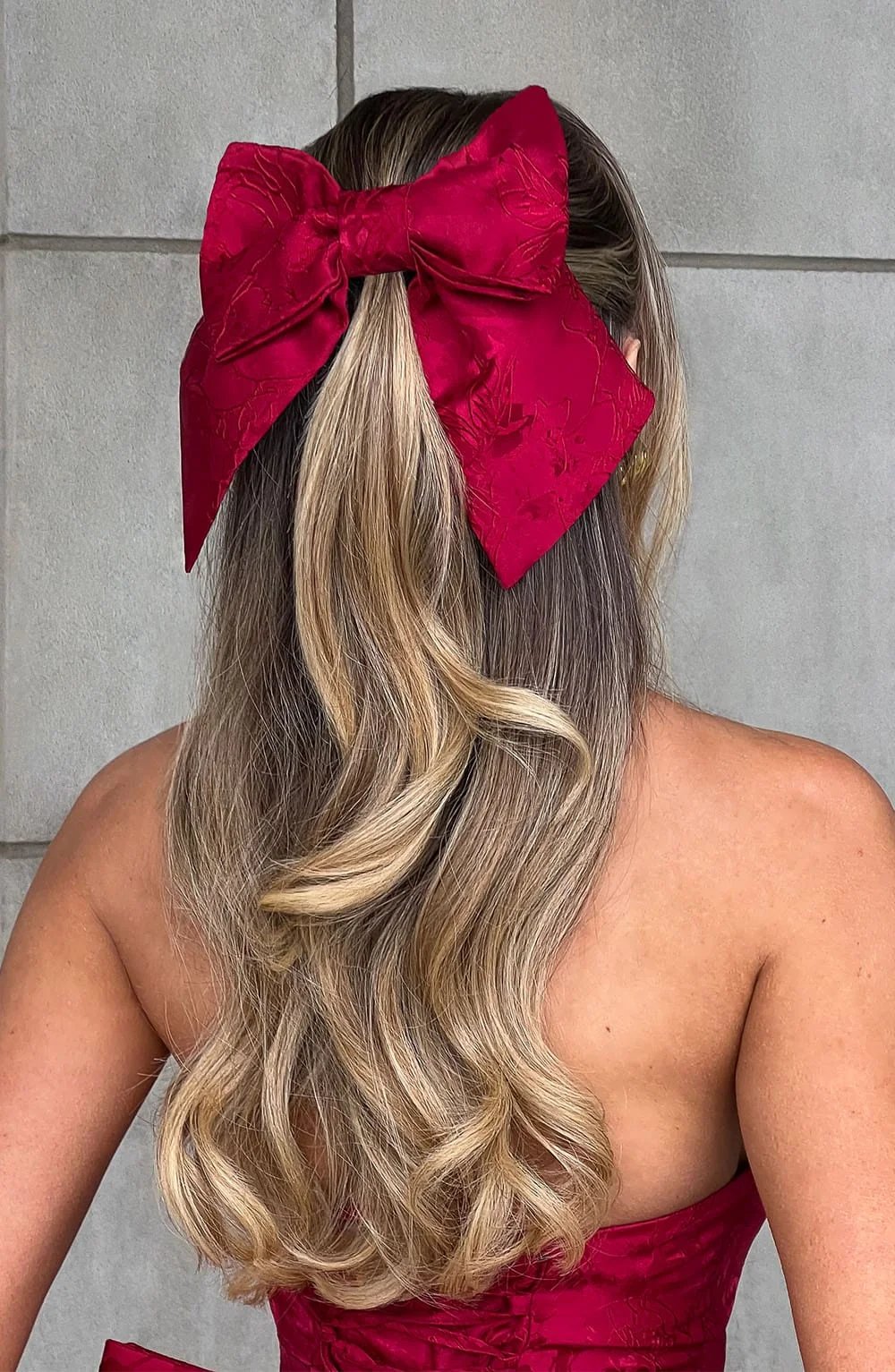 Red Floral Bow Clip Hair Accessory for Dressing Up