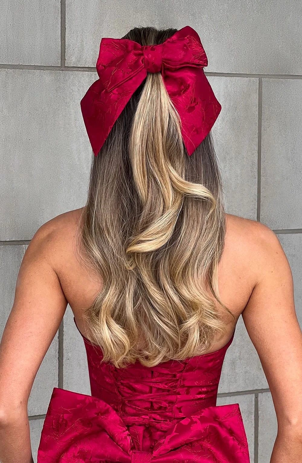 Red Floral Bow Clip Hair Accessory for Dressing Up