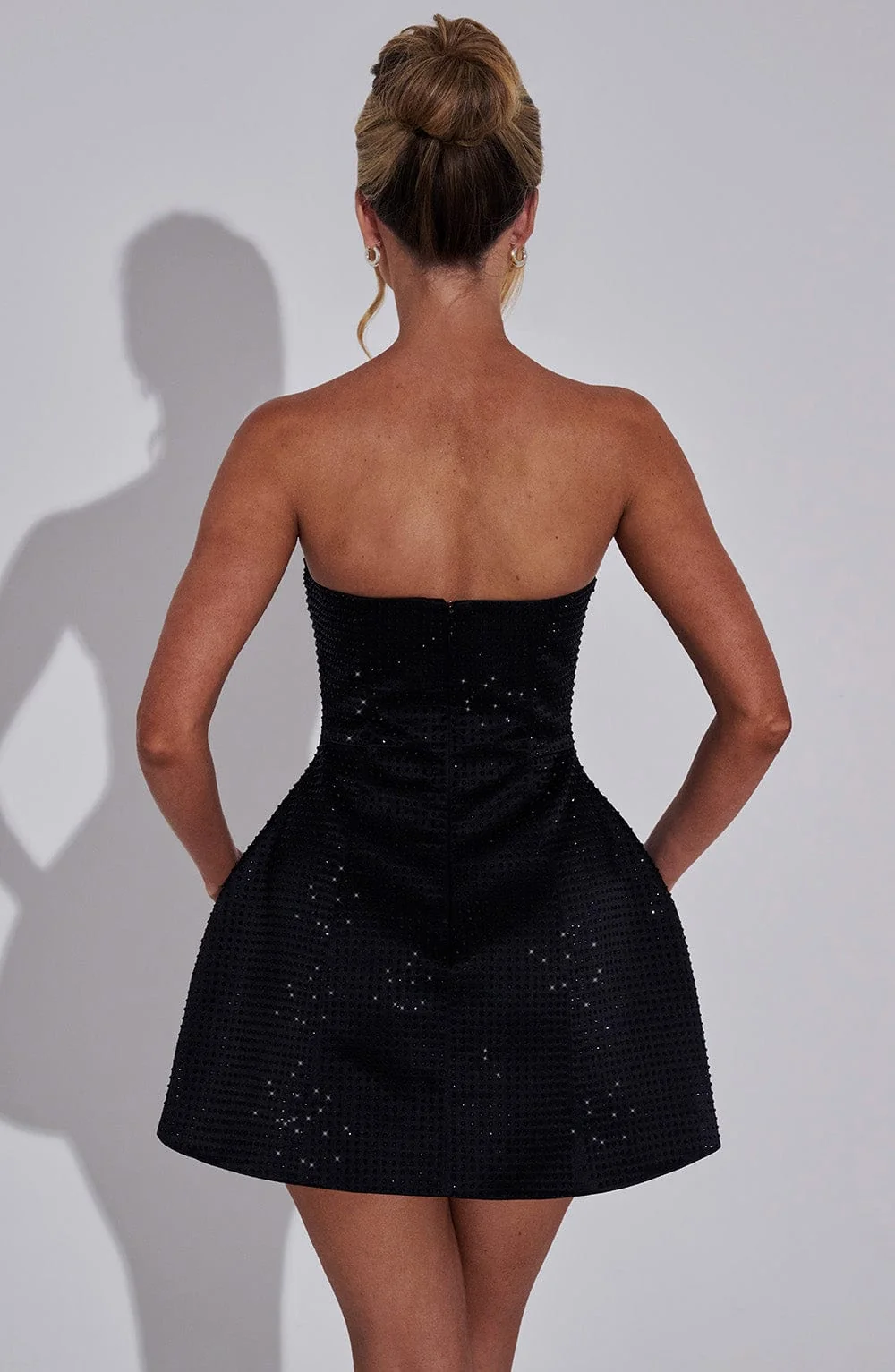 Black Satin Bubble Mini Dress - Stylish Strapless Design