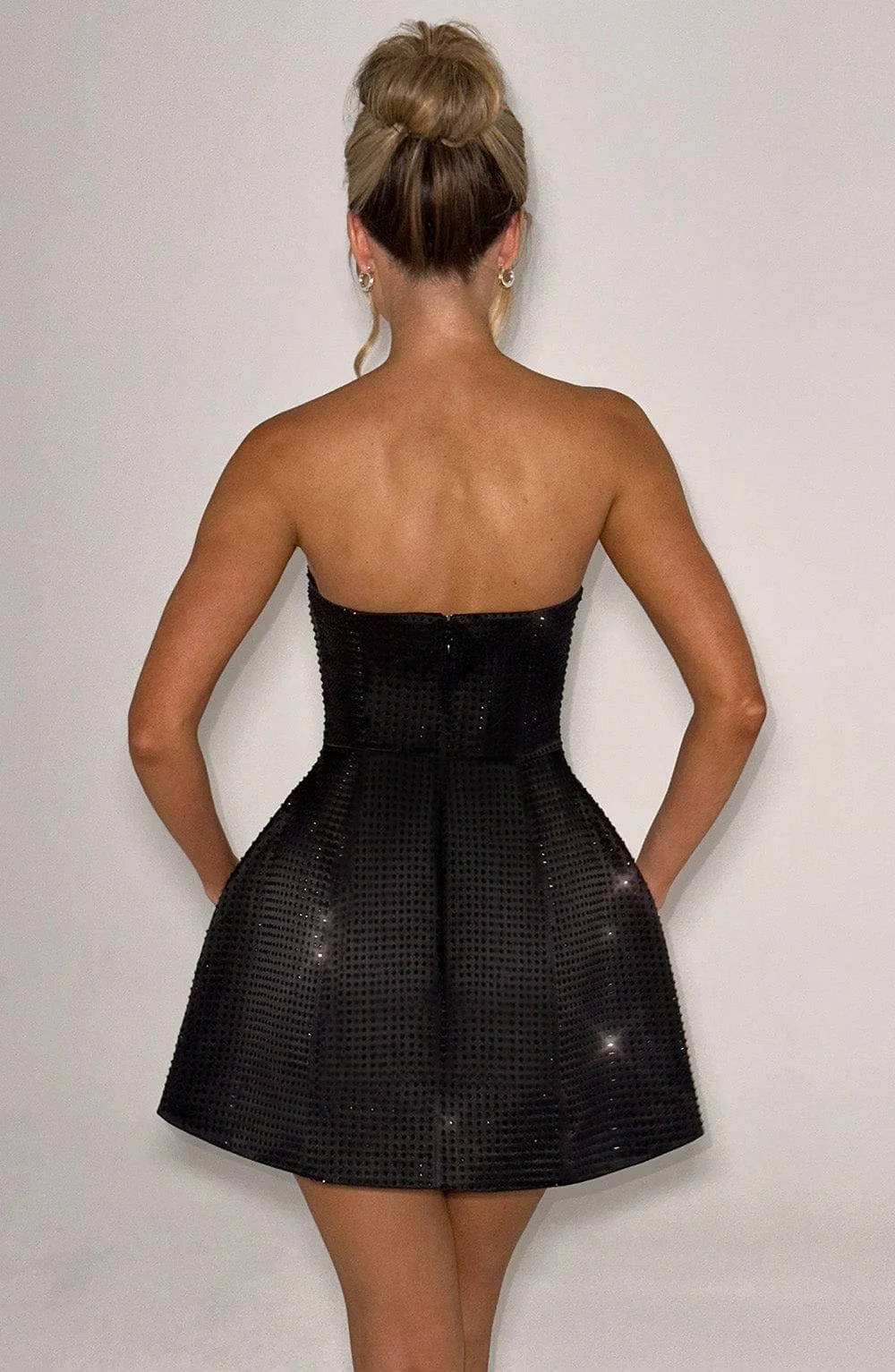 Black Satin Bubble Mini Dress - Stylish Strapless Design