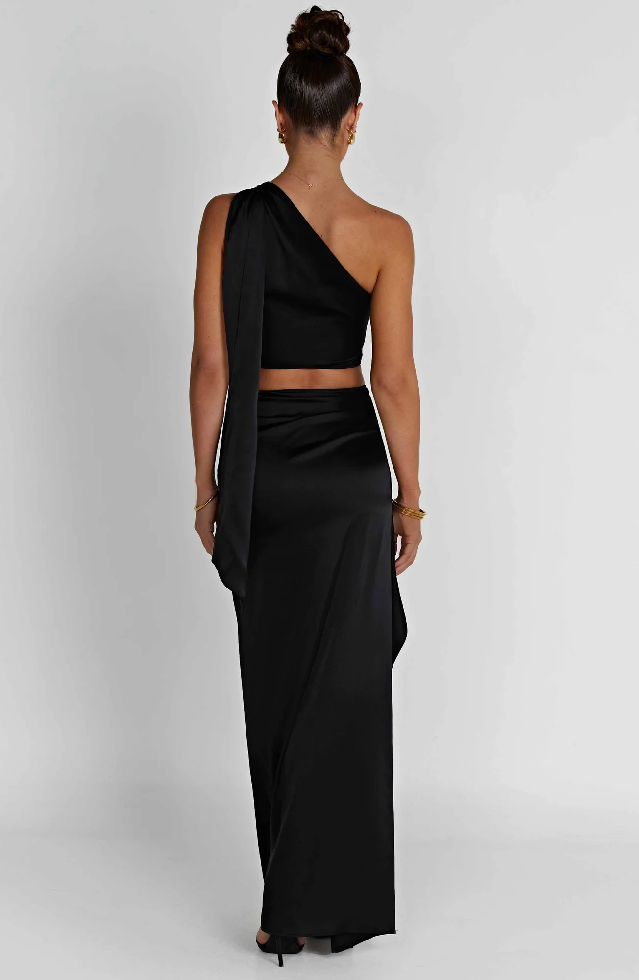 Black Satin Maxi Skirt with Thigh High Split