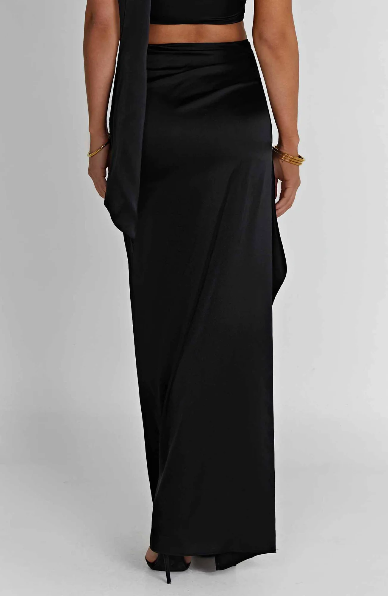 Black Satin Maxi Skirt with Thigh High Split