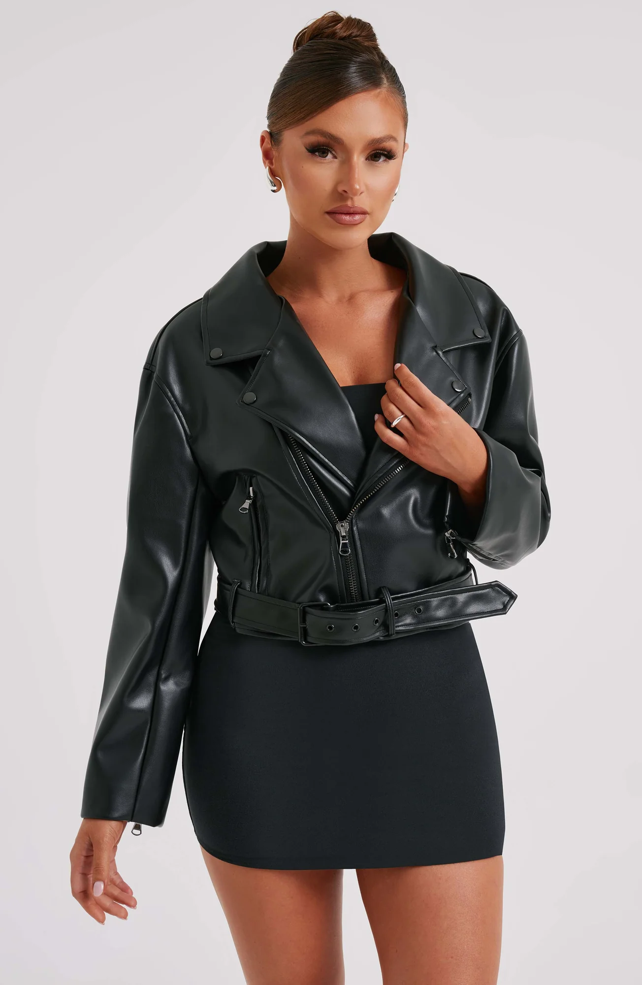 Black Cropped Jacket with Classic Collar - Premium Boxy Fit