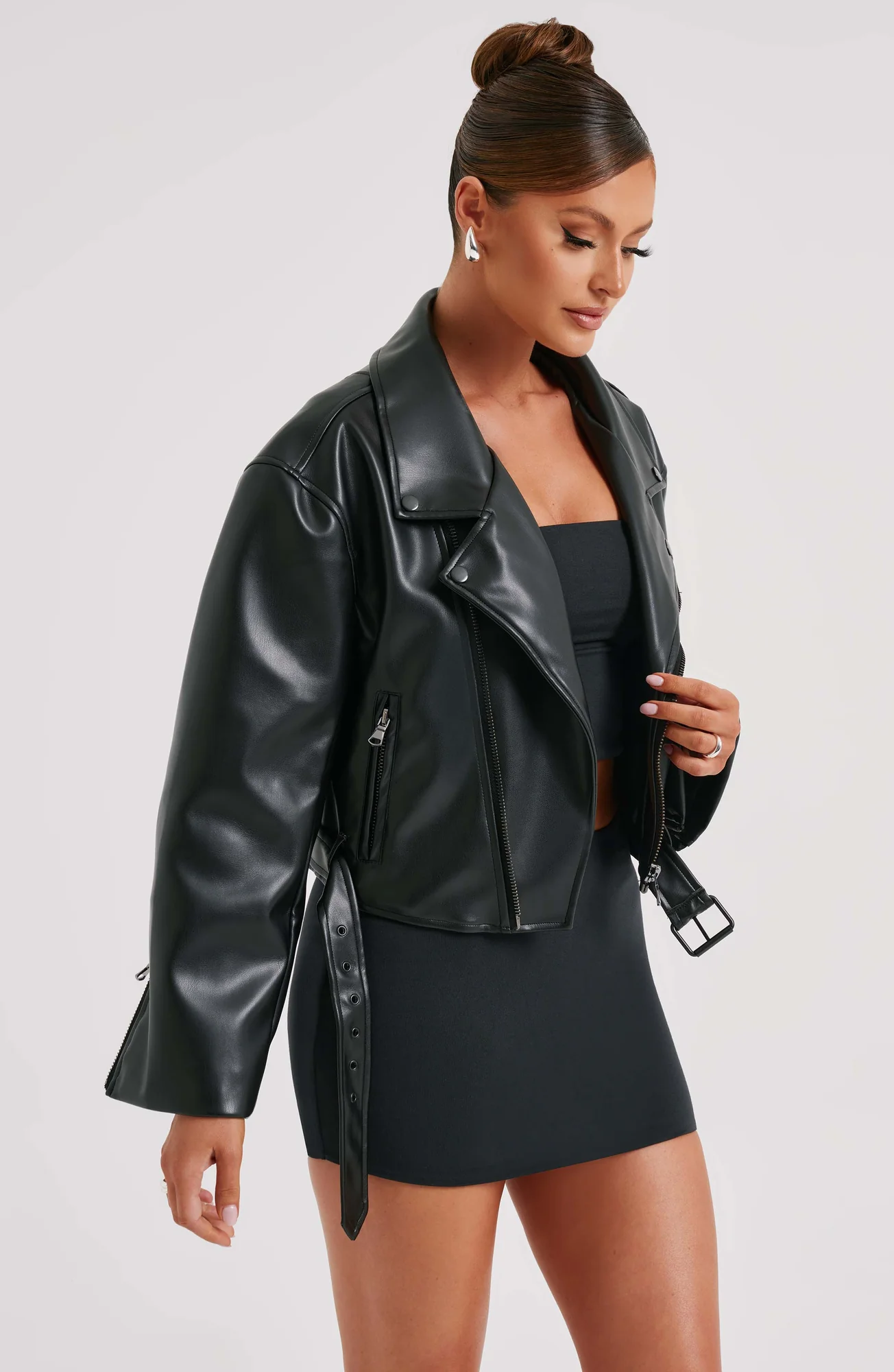 Black Cropped Jacket with Classic Collar - Premium Boxy Fit