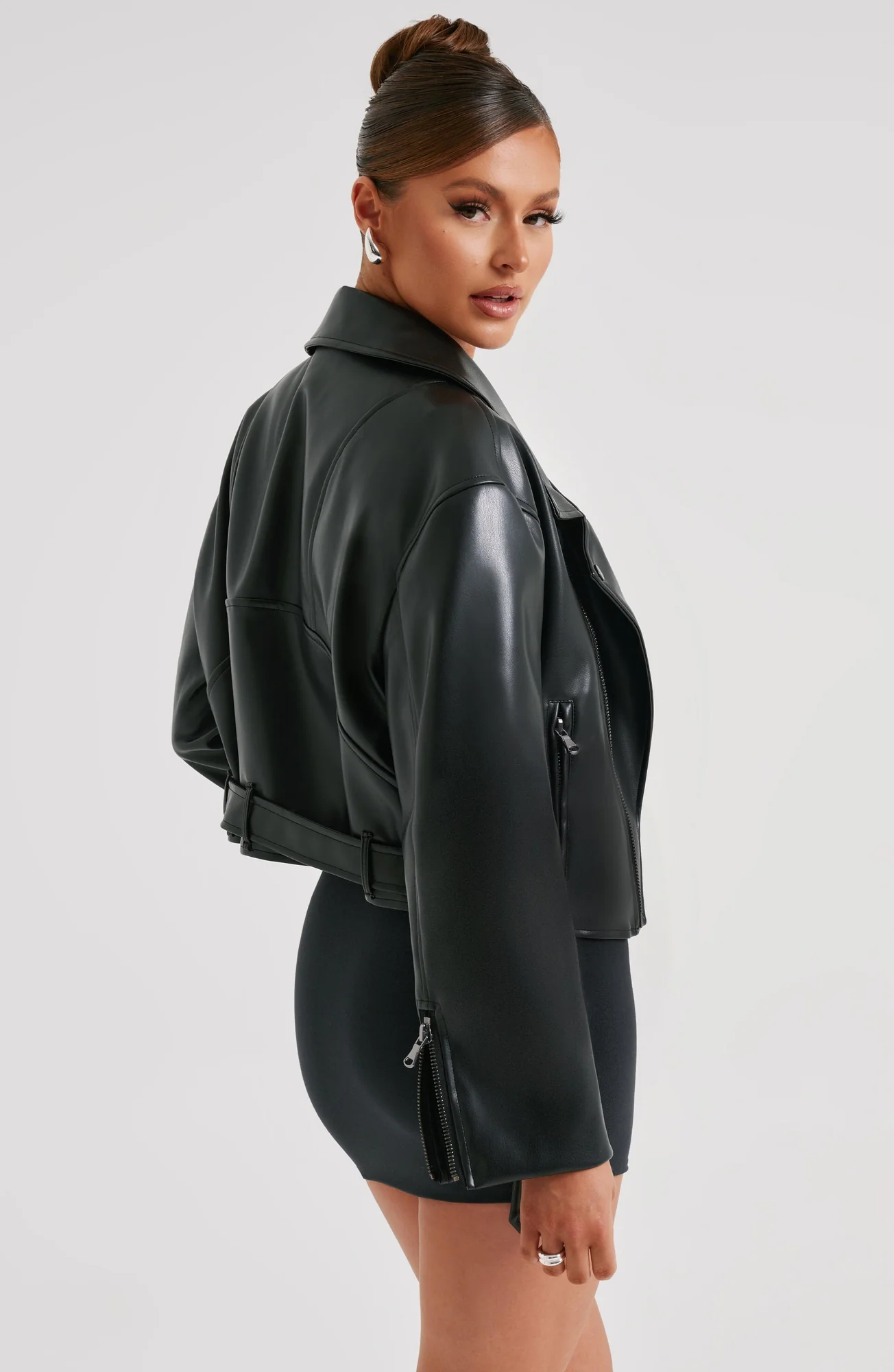 Black Cropped Jacket with Classic Collar - Premium Boxy Fit