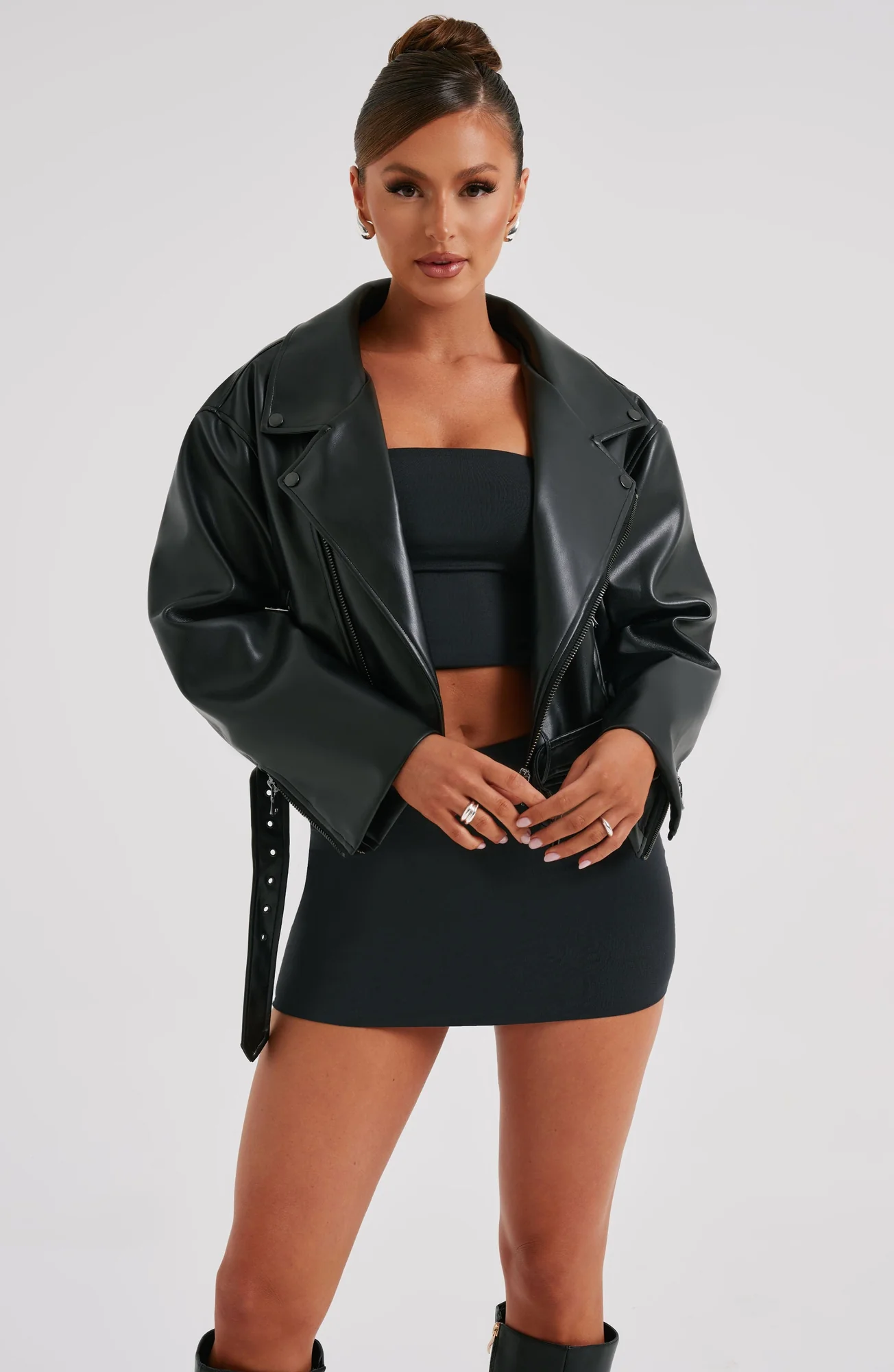 Black Cropped Jacket with Classic Collar - Premium Boxy Fit