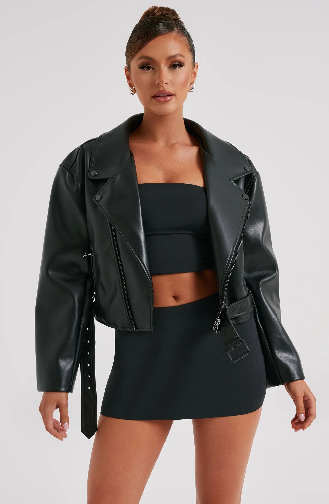 Black Cropped Jacket with Classic Collar - Premium Boxy Fit