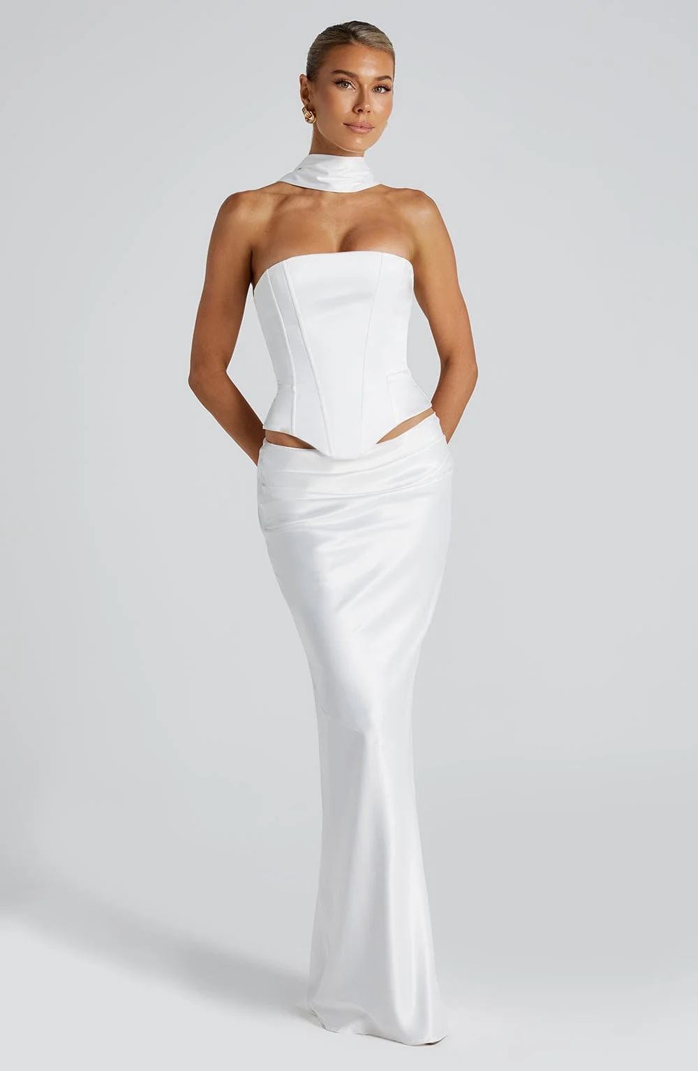 Luxury Ivory Satin Bias Cut Maxi Skirt for Elegant Occasions