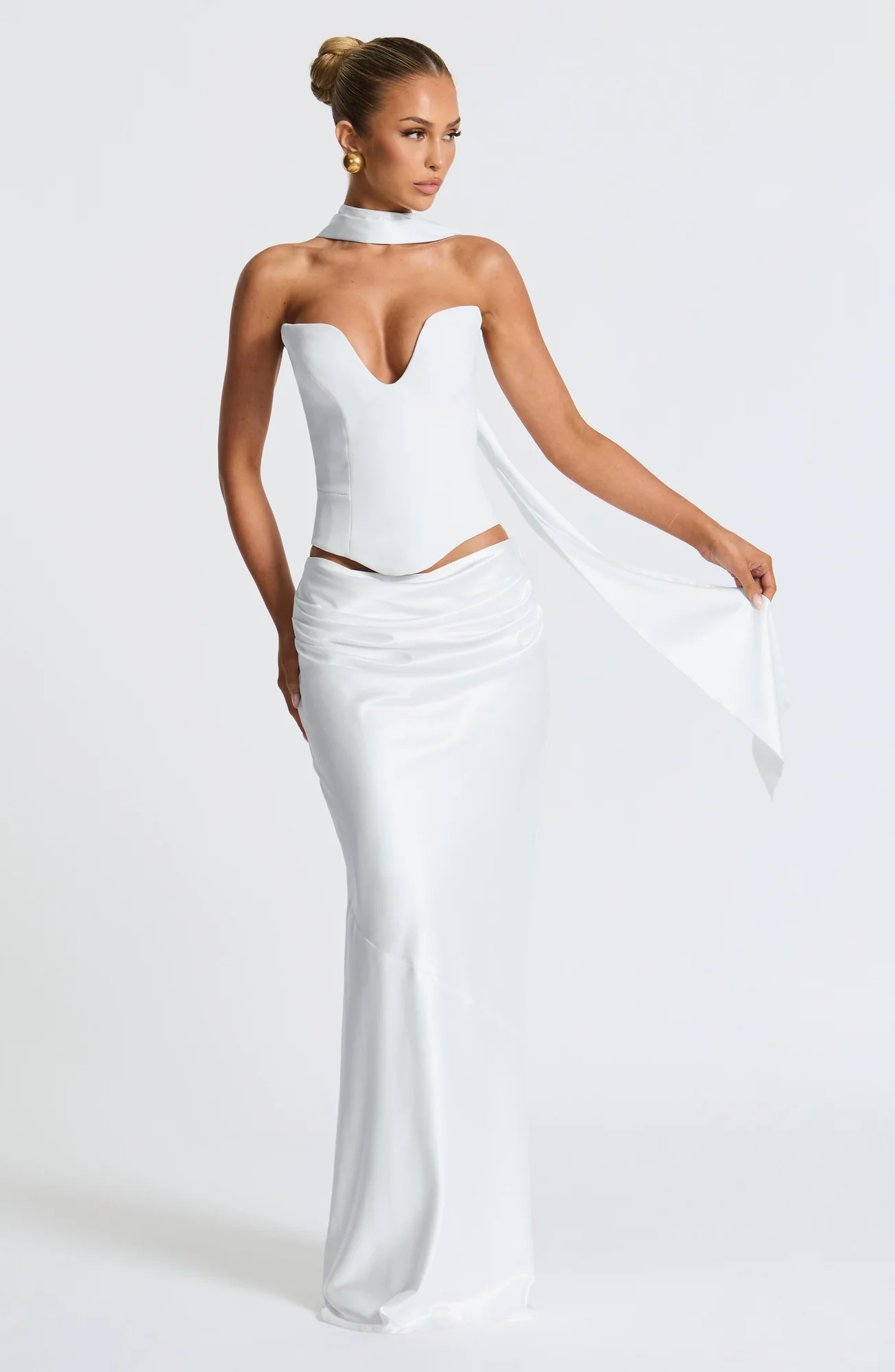 Luxury Ivory Satin Bias Cut Maxi Skirt for Elegant Occasions