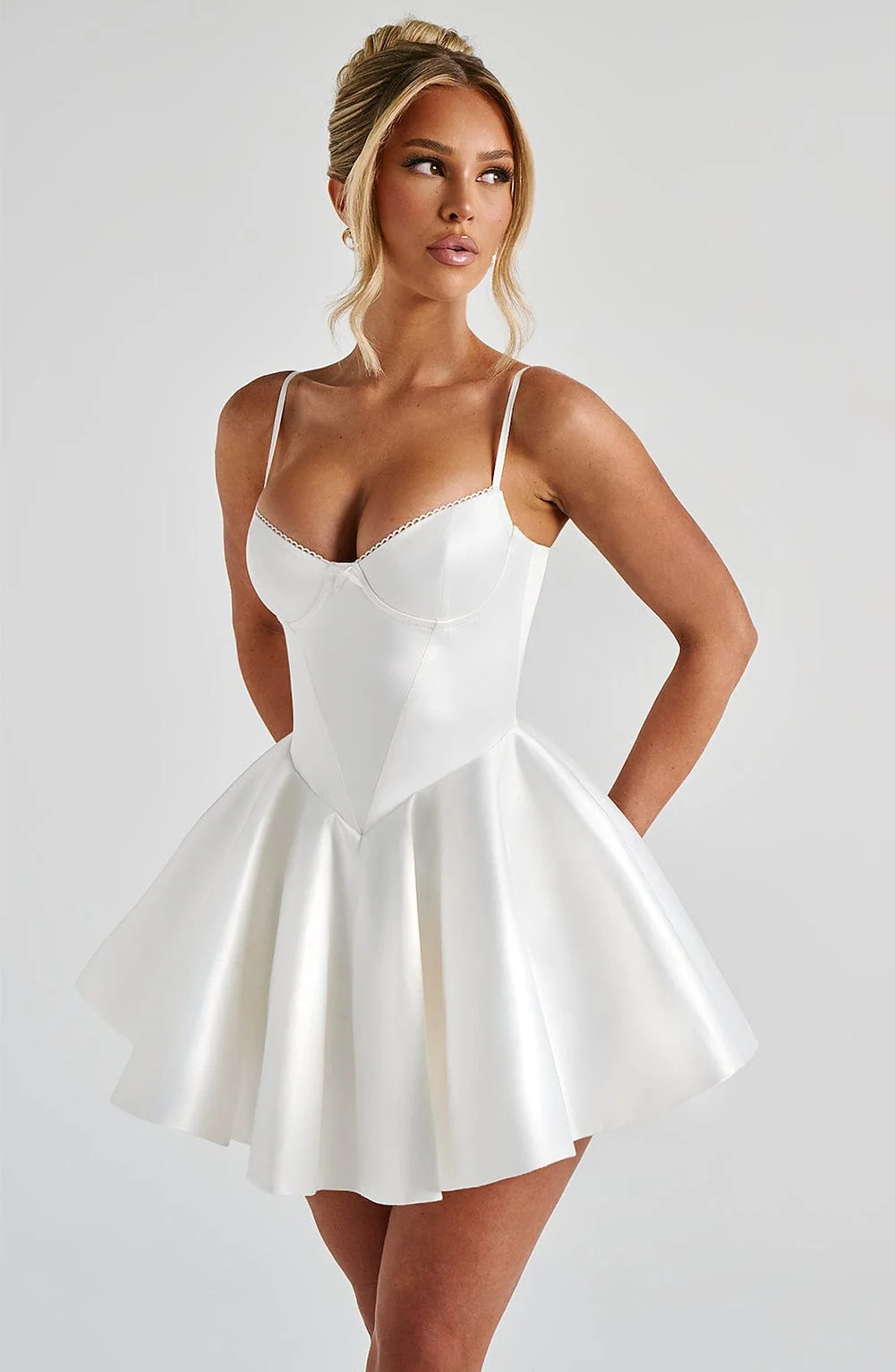 Ivory Mini Dress with Underwired Cups & Bow Detail