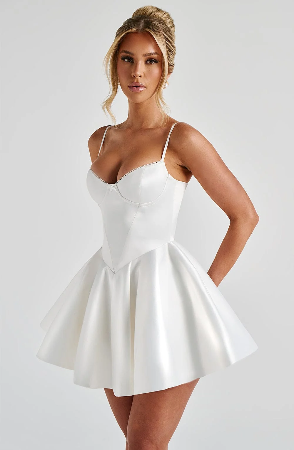 Ivory Mini Dress with Underwired Cups & Bow Detail