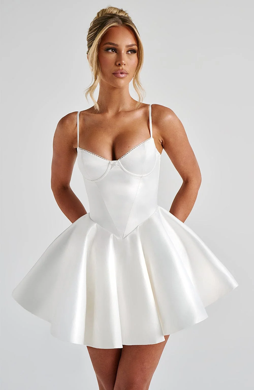 Ivory Mini Dress with Underwired Cups & Bow Detail